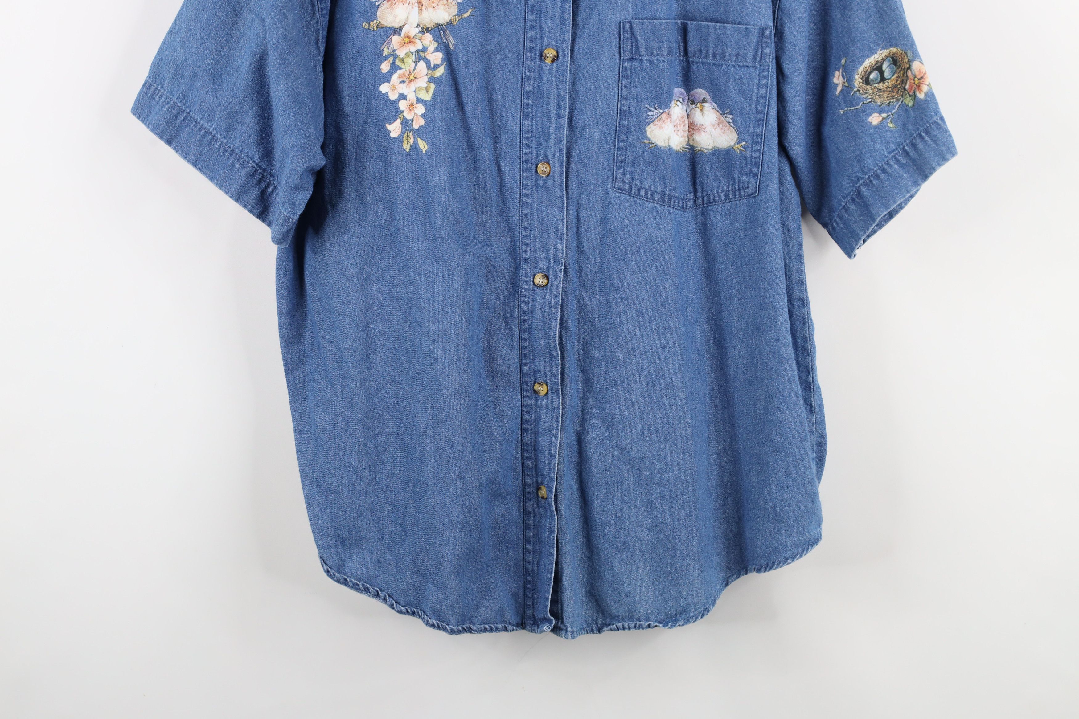 Vintage Vintage 90s Streetwear Bird Short Sleeve Denim Button Shirt Size M / US 6-8 / IT 42-44 - 3 Thumbnail