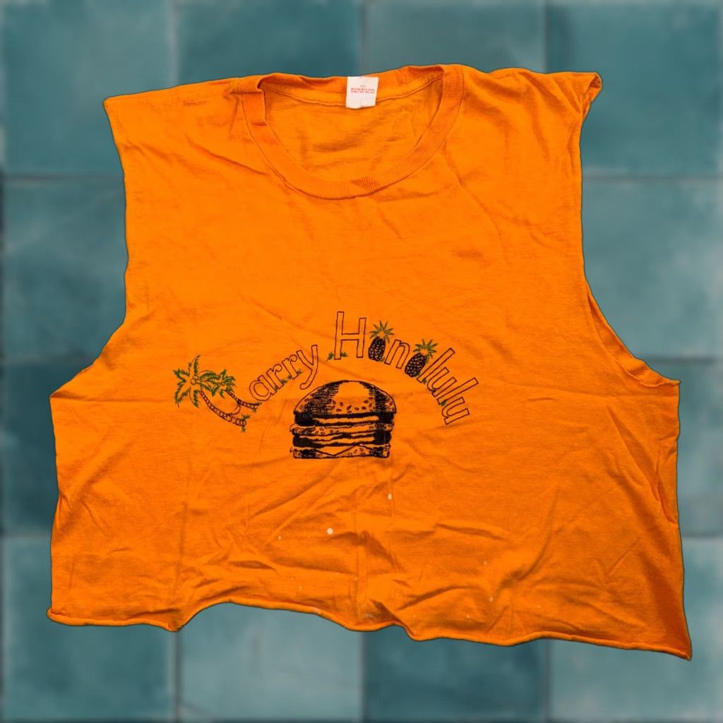 Vintage VINTAGE Healthknit T-Shirt 70s 80s 90s Harry Honolulu Hawaii Burger Graphic Solid Orange XL Mens Short Sleeve Crew Neck Size US XL / EU 56 / 4 - 1 Thumbnail