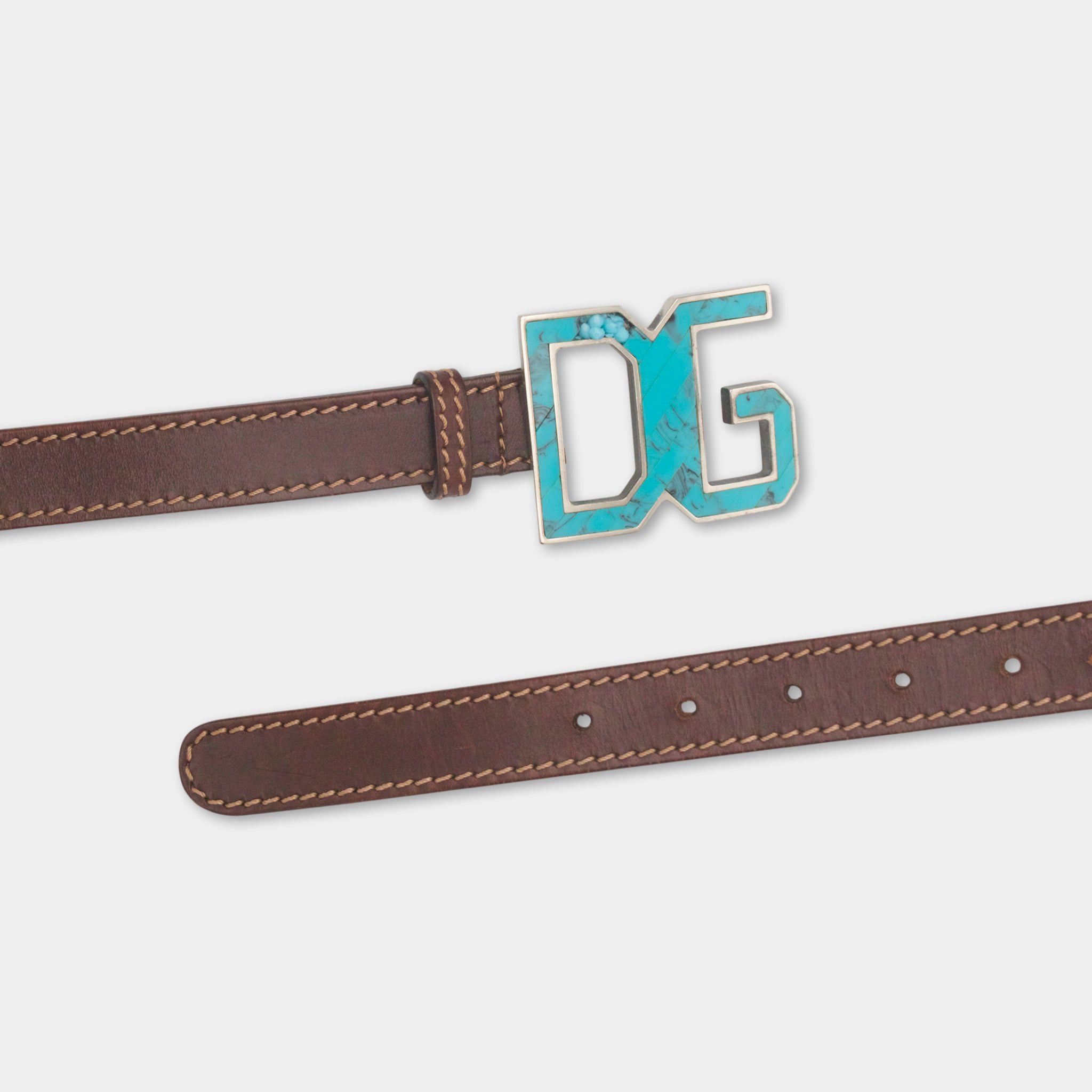 Dolce & Gabbana Dolce & Gabbana Marble Logo Teal Belt Size ONE SIZE - 1 Thumbnail