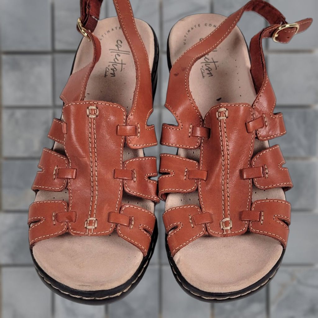 Clarks Clarks Womens Sandal Orange Leather Platform Comfort Wedge Strappy Leather Outsole Rubber M Size US 9 / IT 39 - 1 Thumbnail