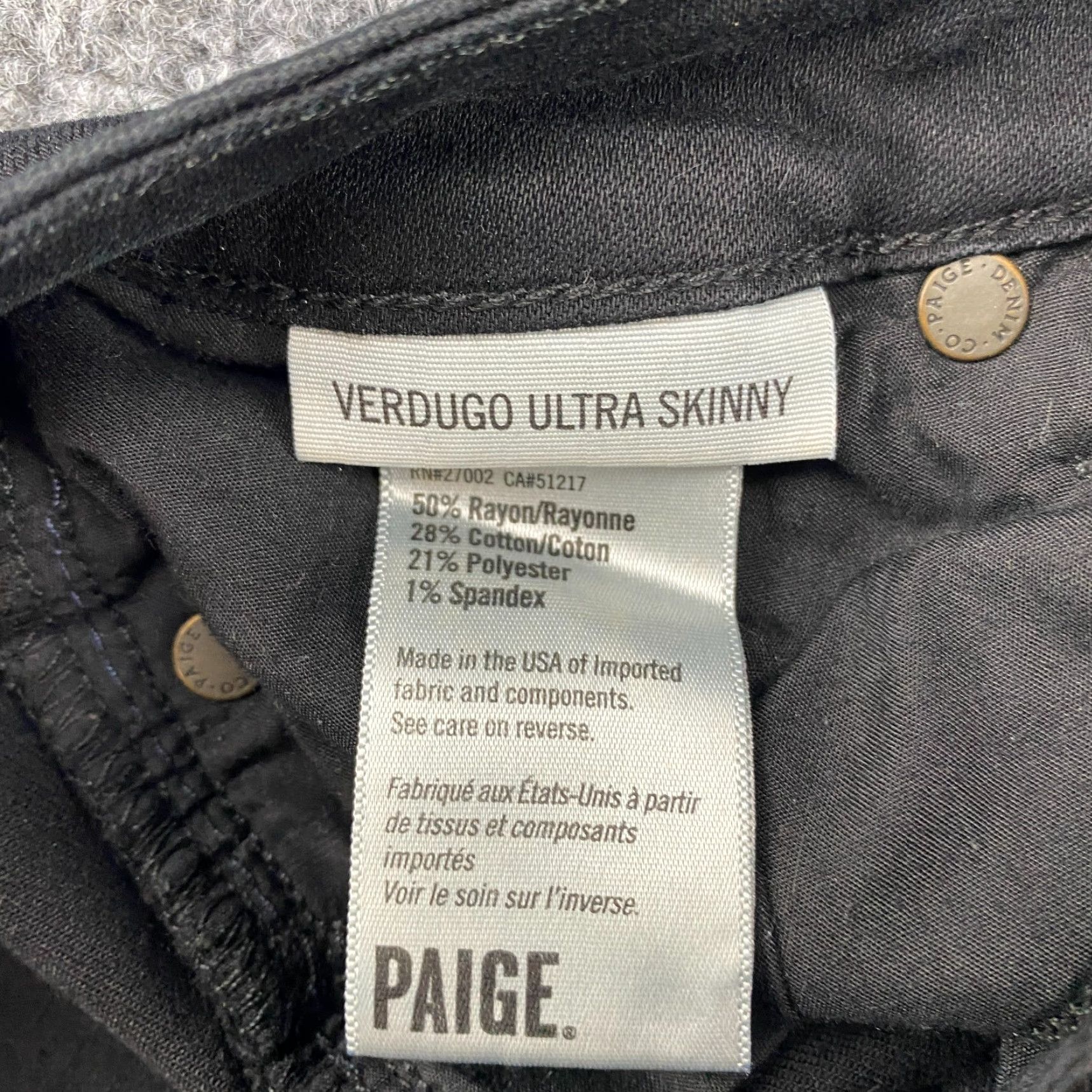Paige Paige Verdugo Jeans Womens 26 Black Mid Rise Stretch Denim USA Made Ultra Skinny Size 26" / US 2 / IT 38 - 7 Thumbnail