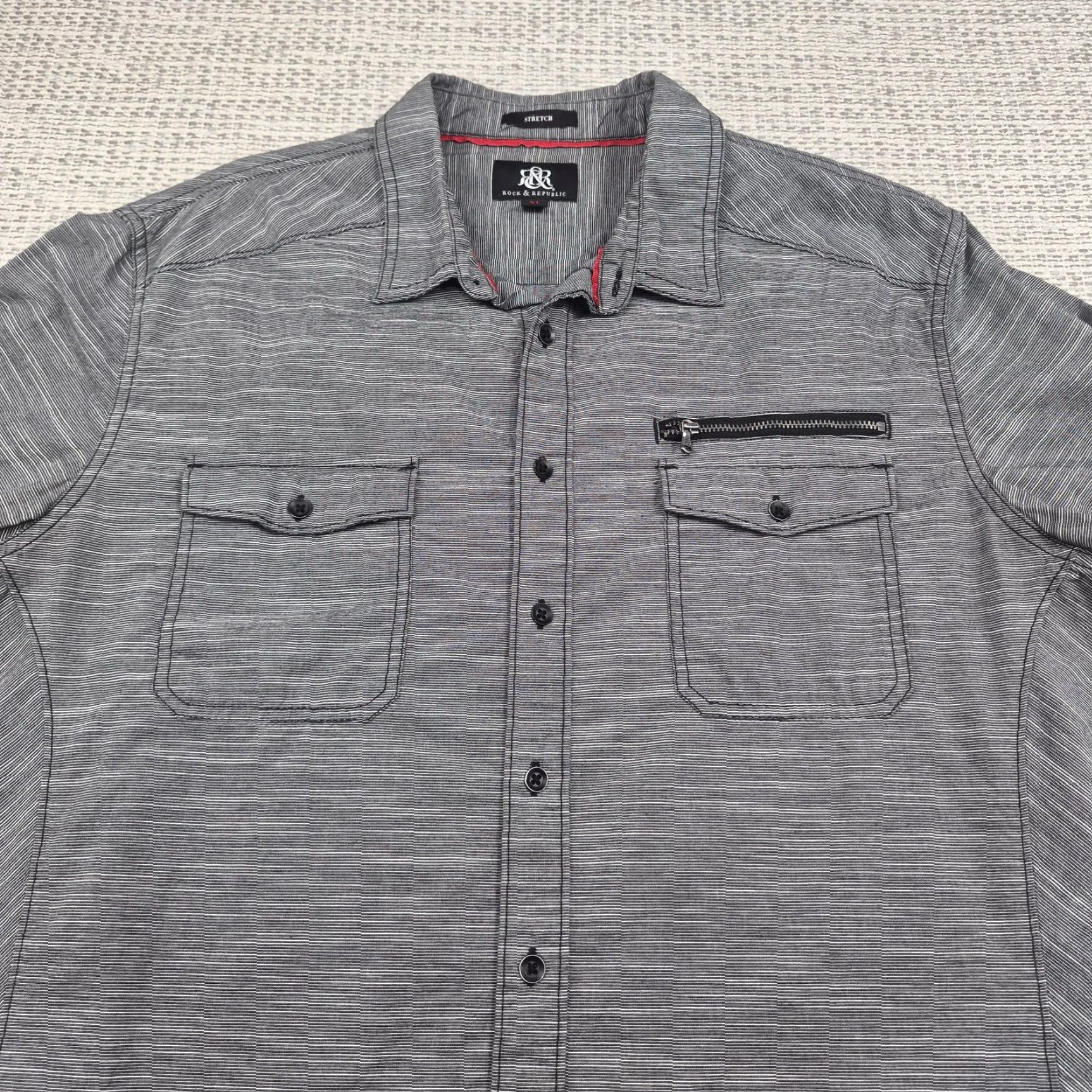 Vintage Rock & Republic Button Up Shirt Mens XL Gray Stretch Long Sleeve Casual Shirt Size US XL / EU 56 / 4 - 4 Thumbnail