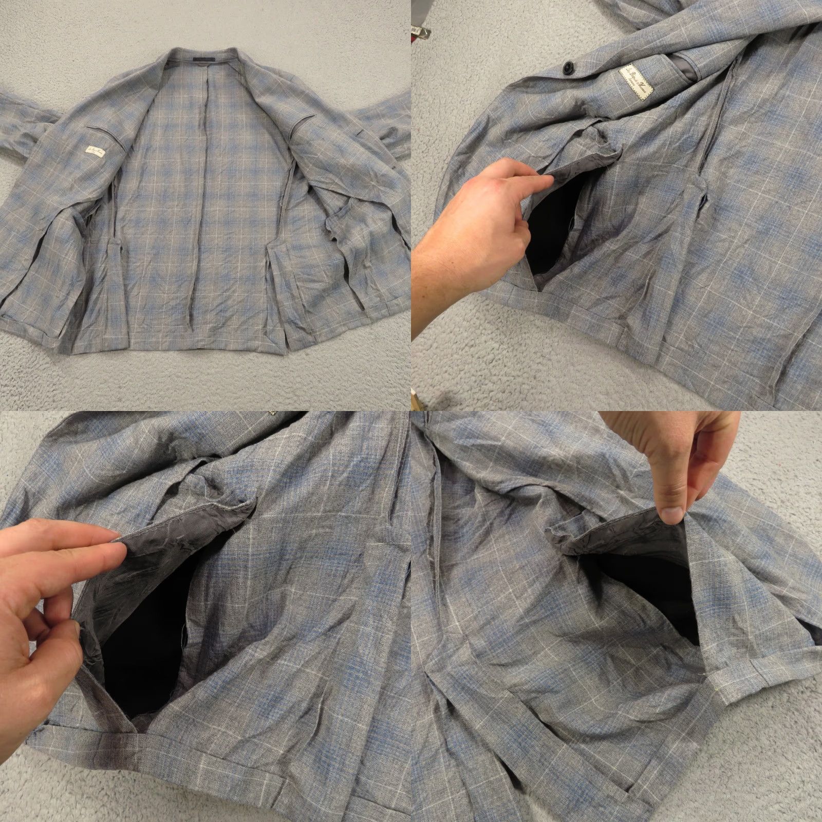 Lubiam Lubiam Sport Coat Blazer 46R Men Wool Gray Notch Lapel Single-Breasted Two-Button Double-Vented Plaid Vintage No Size 46R - 9 Thumbnail