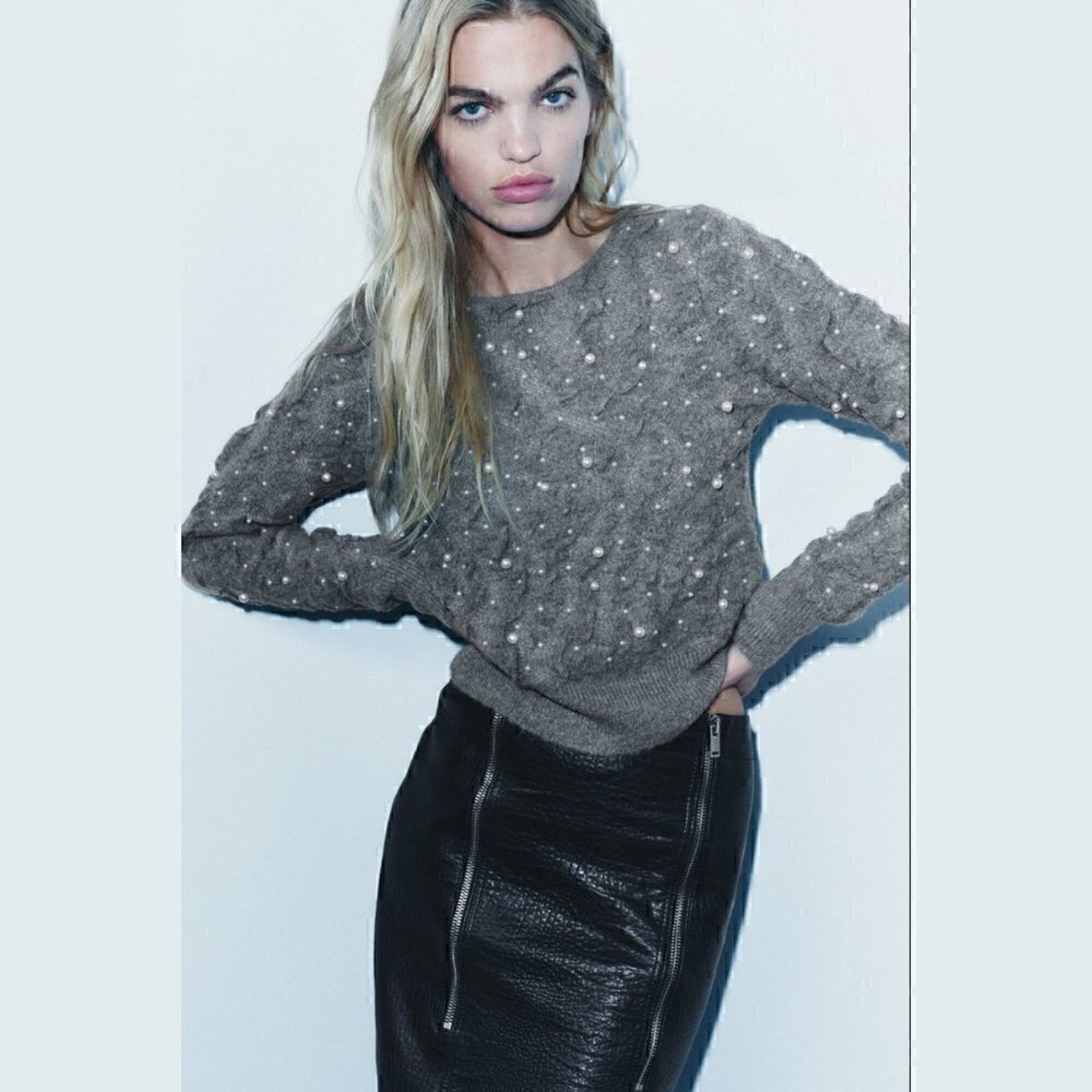 Zara Zara Pearl Wool-Blend Gray Sweater NWT Size M / US 6-8 / IT 42-44 - 7 Thumbnail