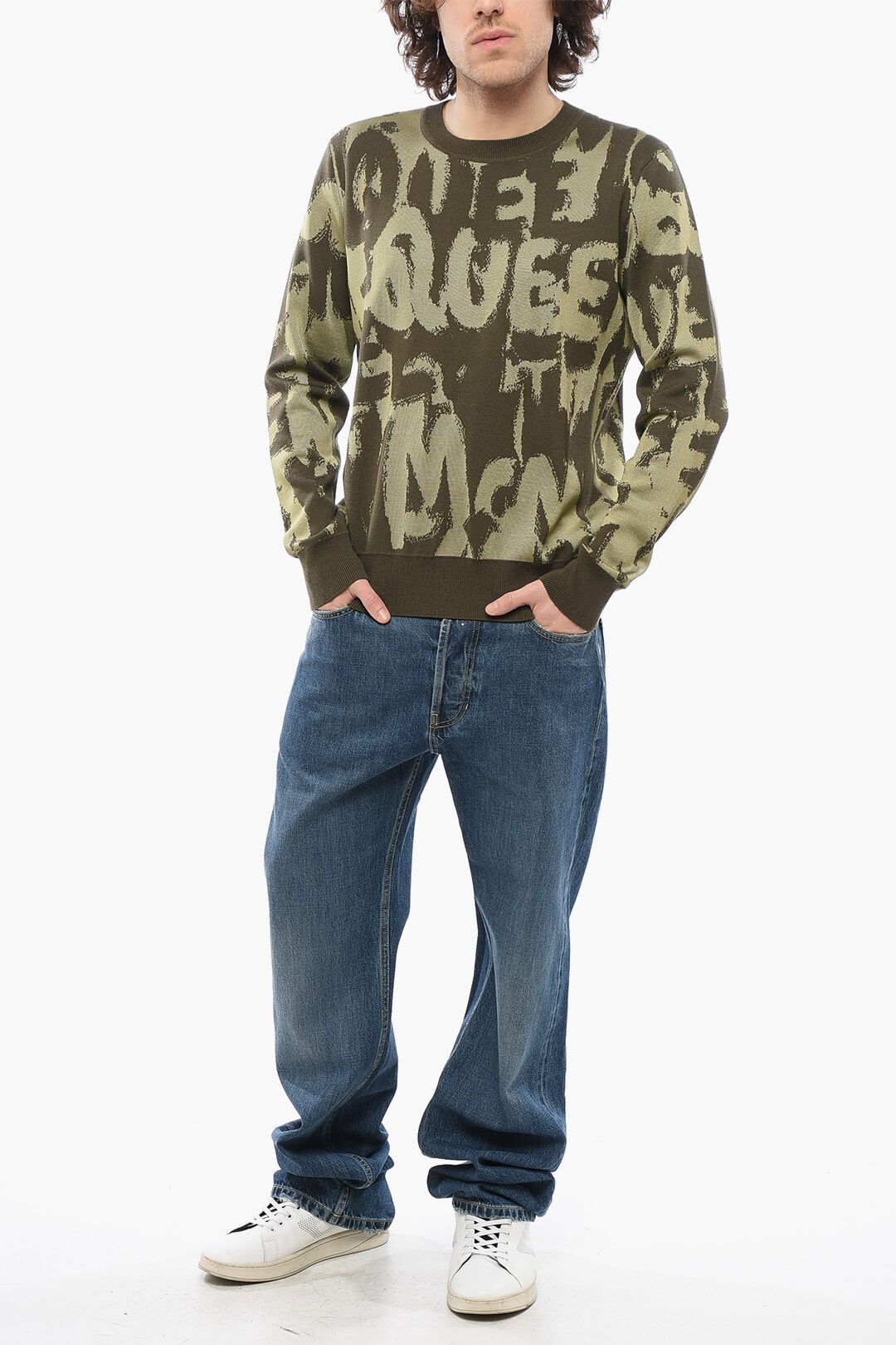 Alexander McQueen og1mm0925 Crewneck Wool Blend Sweater in Military Green Size US M / EU 48-50 / 2 - 4 Thumbnail