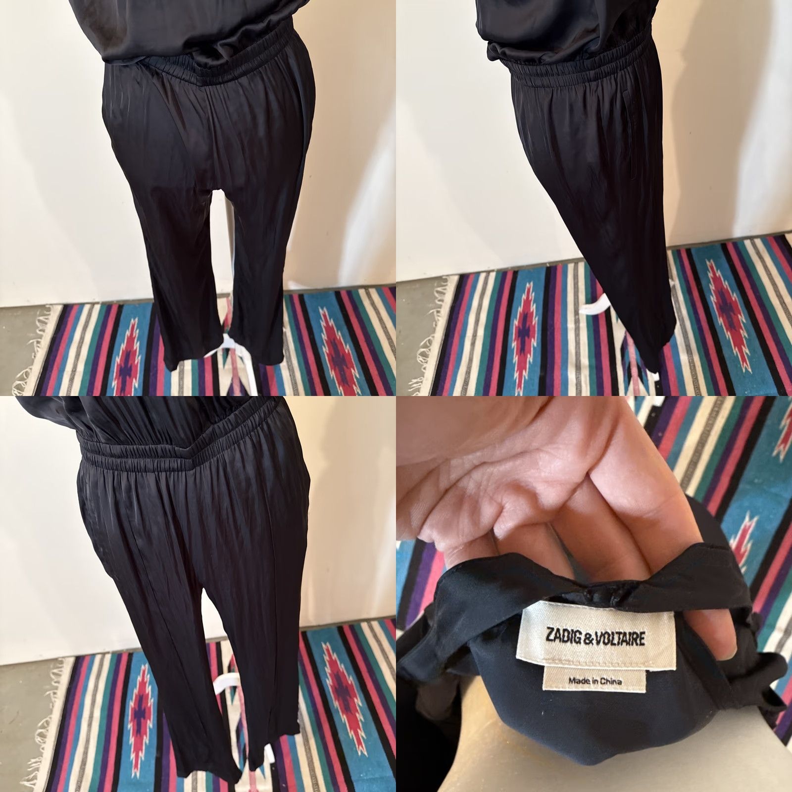 Zadig & Voltaire Zadig & Voltaire Jumpsuit Womens Size S Black Satin with Pockets V Neck Sleeveless One-Piece Cap Straps CapSatin? Size 28" / US 6 / IT 42 - 8 Thumbnail