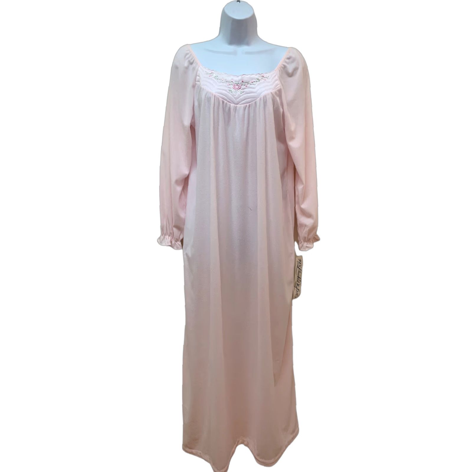 Vintage VINTAGE Belle Fleur Pink Brushed Nylon Long Gown Nightgown M NOS NEW Size ONE SIZE - 1 Thumbnail