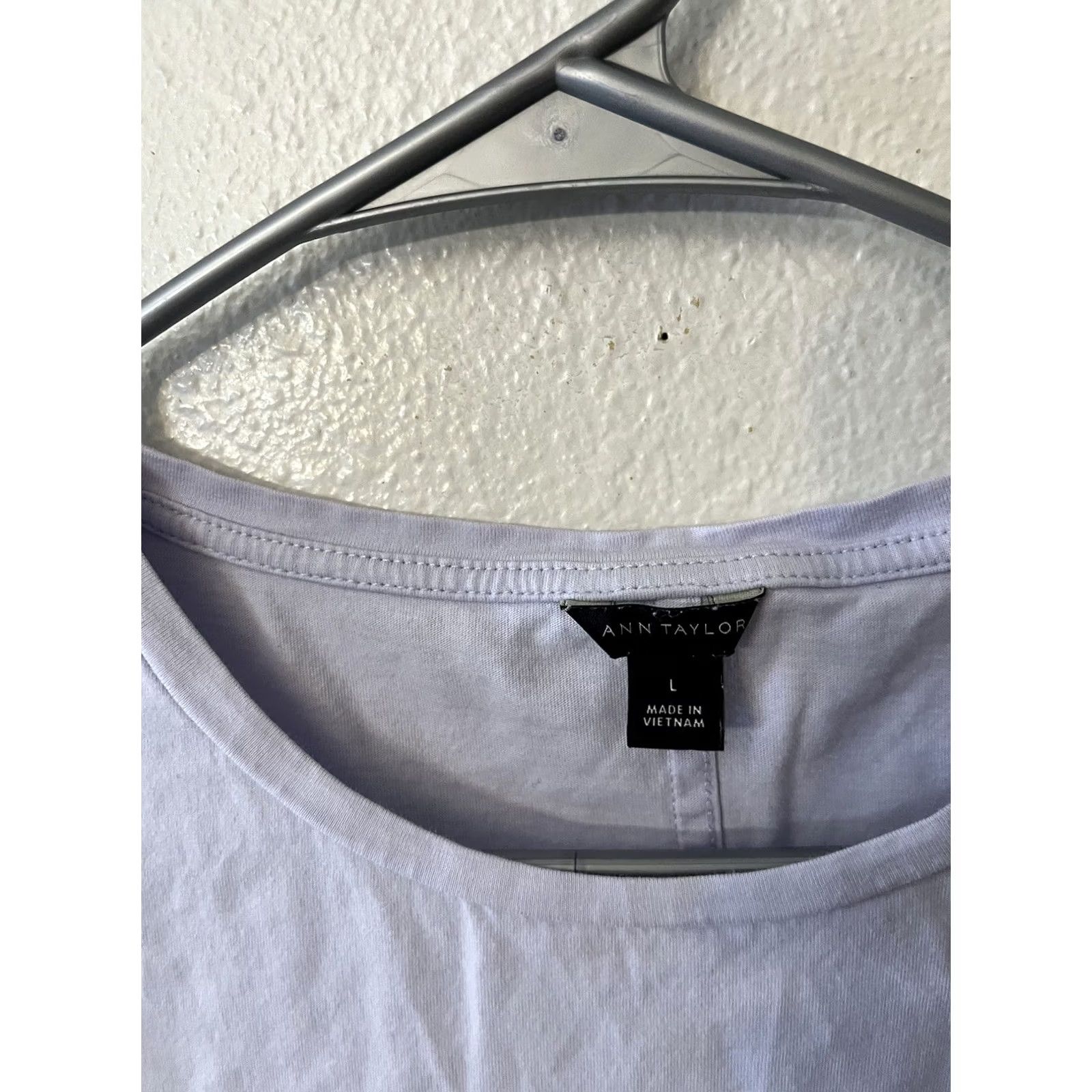 Ann Taylor Ann Taylor Blue Solid T Shirt Top Womens Size Large Short Sleeve Crew Neck Flutter Sleeve 100% Cotton Knit Casual Basic Lightweight Machine Washable Size L / US 10 / IT 46 - 2 Thumbnail