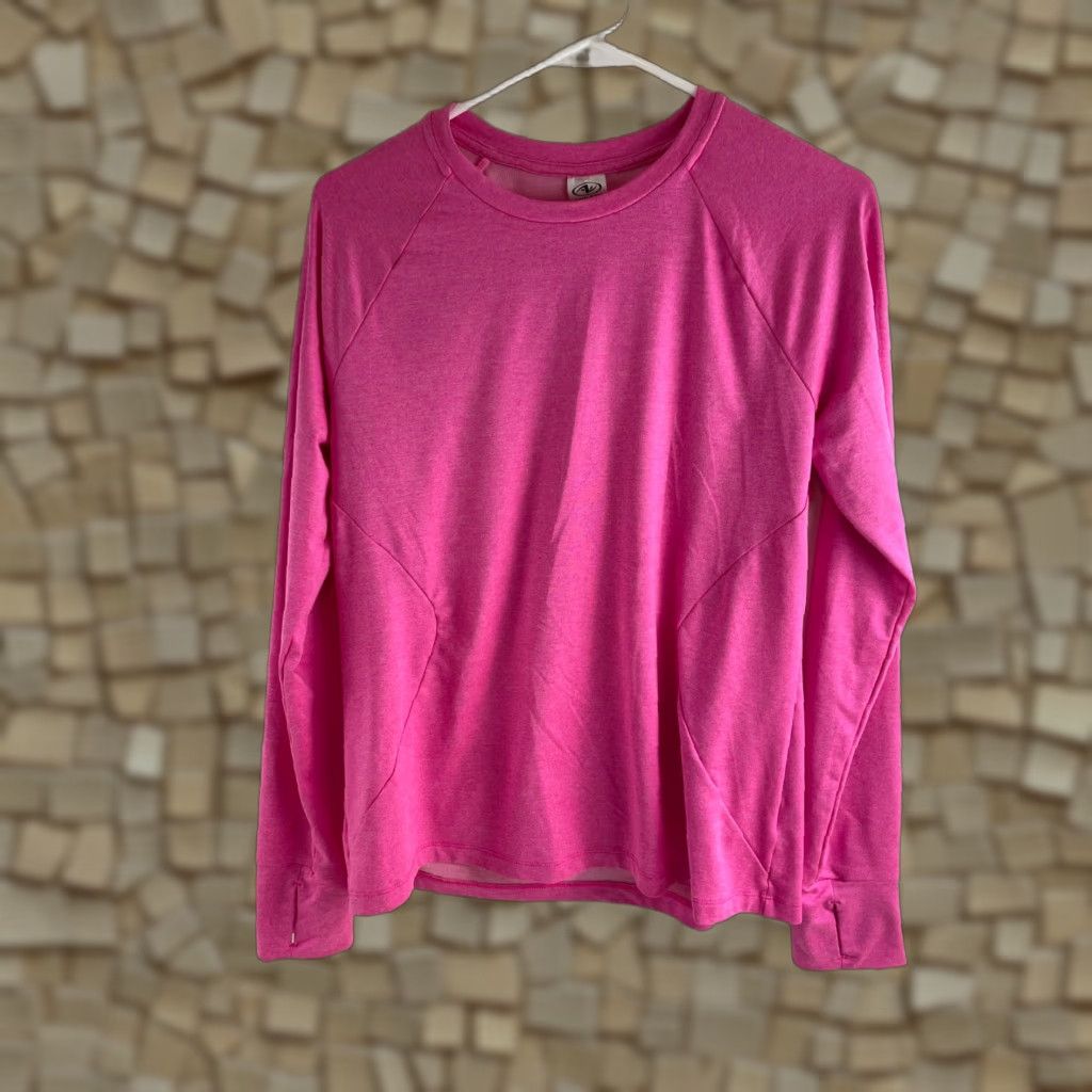 Athletic Works Athletic Works Shirt Women's Large Pink Heather Long Sleeve Round Neck T-Shirt Athletic Activewear Mens Womens Girls Size L / US 10 / IT 46 - 1 Thumbnail