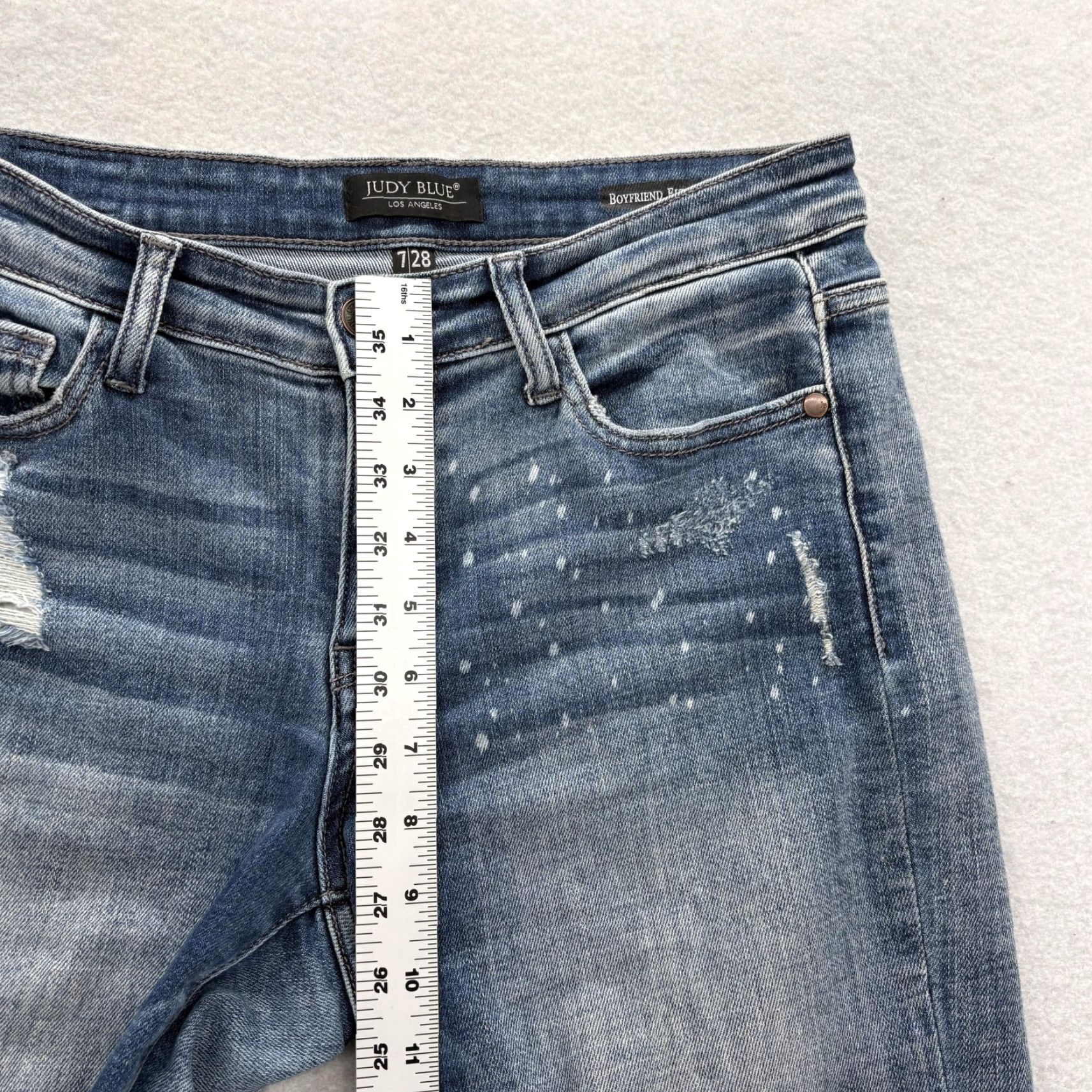 Denime Judy Blue Jeans Womens 28 Boyfriend Distressed Light Blue Denim 5-Pocket Stretch Mid Rise Relaxed Zip Closure Casual 90s Size 28" / US 6 / IT 42 - 7 Thumbnail