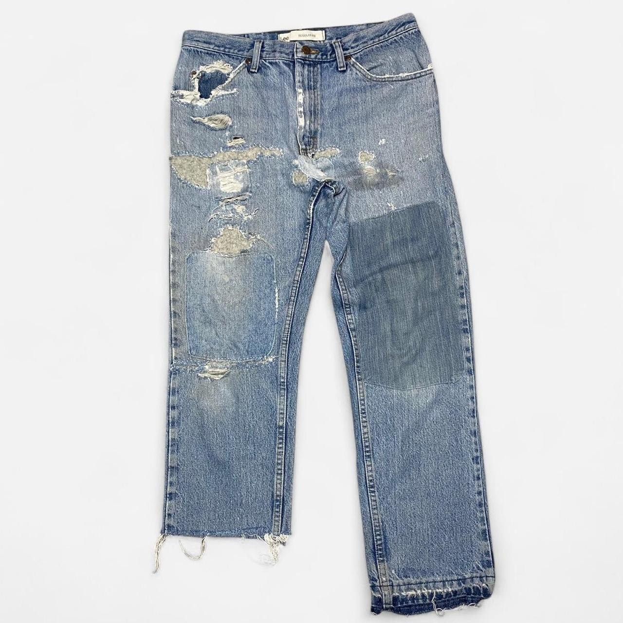Lee Distressed reworked light blue denim lee jeans Size US 32 / EU 48 - 1 Thumbnail