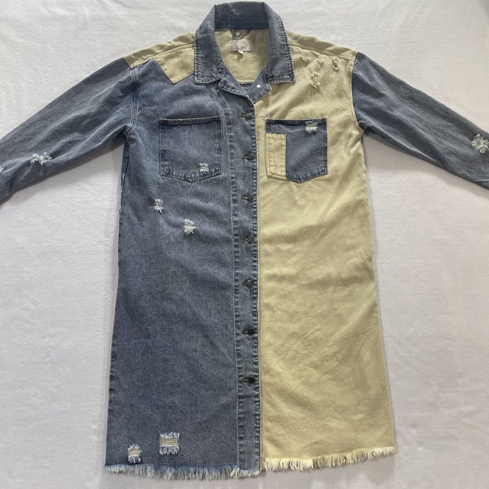Denime Oli & Holi Boho Mixed Denim Jacket Long Oversize Boutique Button & Snap Size S Women Multicolor Denim Jacket Spring Summer Fall Winter Size S / US 4 / IT 40 - 4 Thumbnail