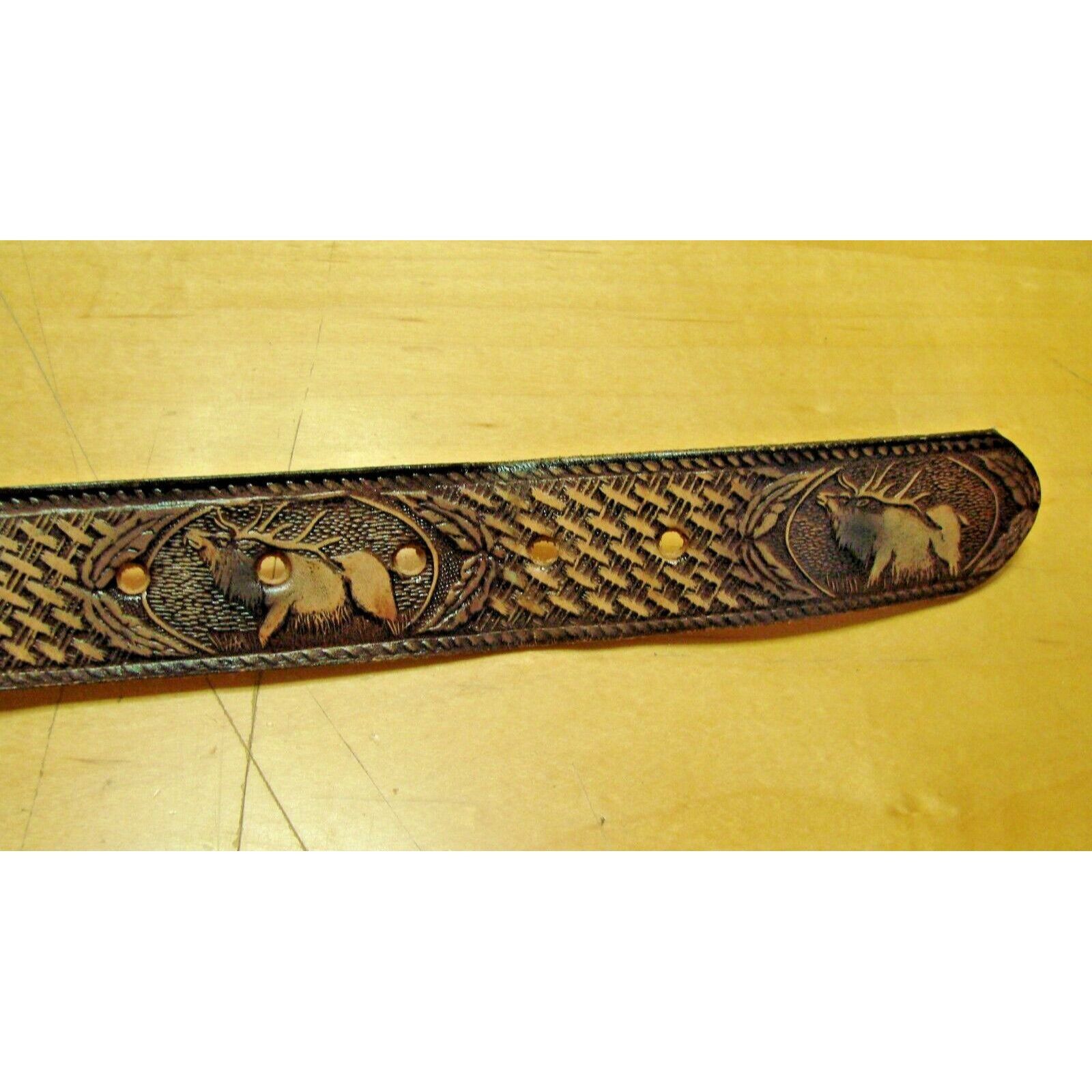 Vintage Mens Full Grain Cowhide Leather Belt Size 34 Elk Deer Emboss