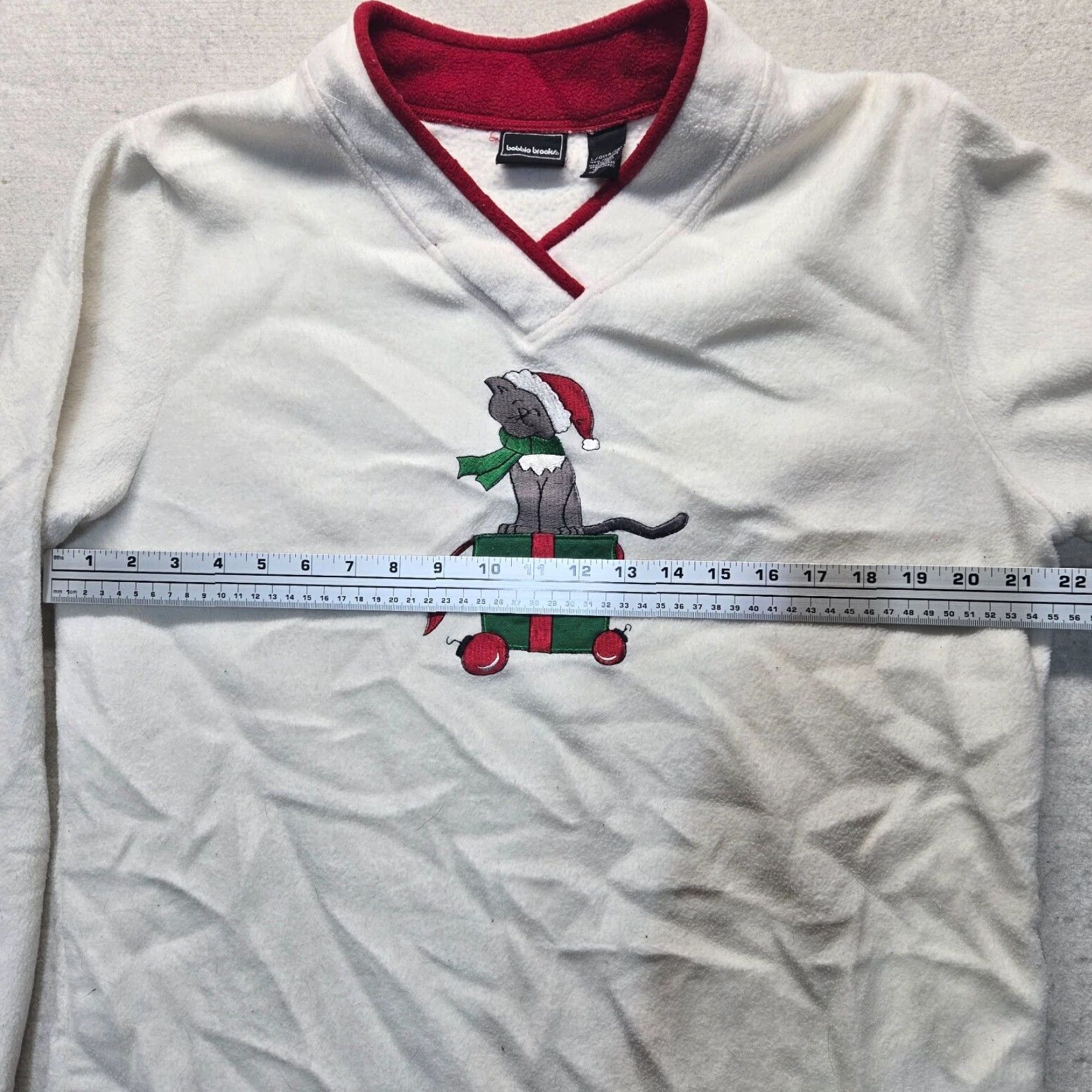 Vintage Bobbie Brooks Women's Sweater L White Fleece Cat Christmas Long Sleeve Size L / US 10 / IT 46 - 5 Thumbnail