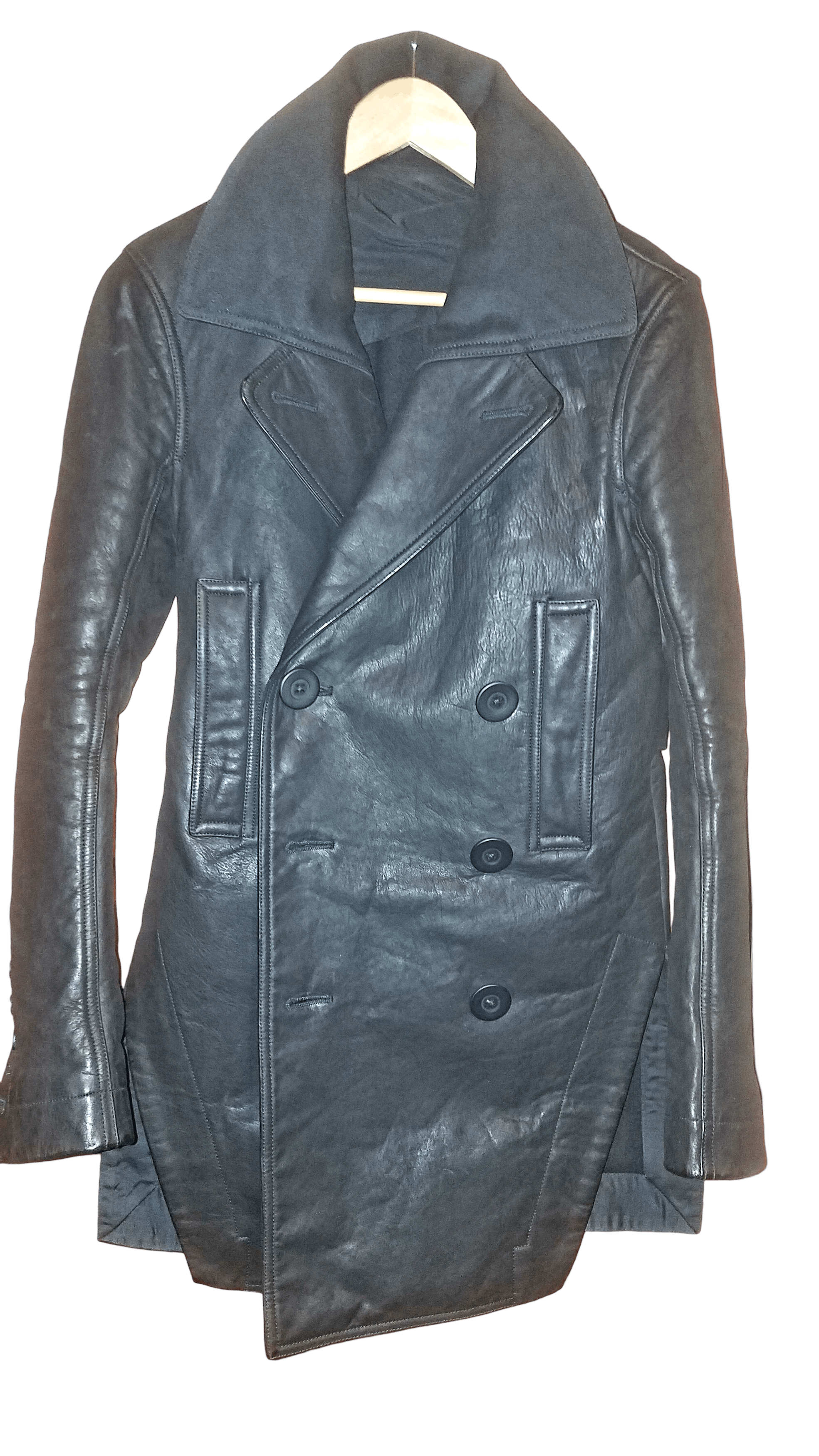 Rick Owens AW 2015 Leather Tub Pea Coat Size US S / EU 44-46 / 1 - 3 Thumbnail