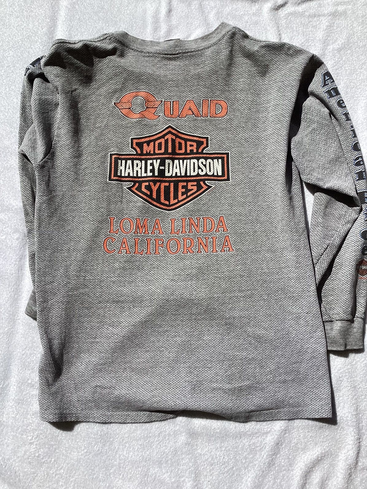 Harley Davidson × Vintage Vtg 1990s Harley Davidson Loma Linda Cali gray thermal Tee Size US L / EU 52-54 / 3 - 4 Thumbnail