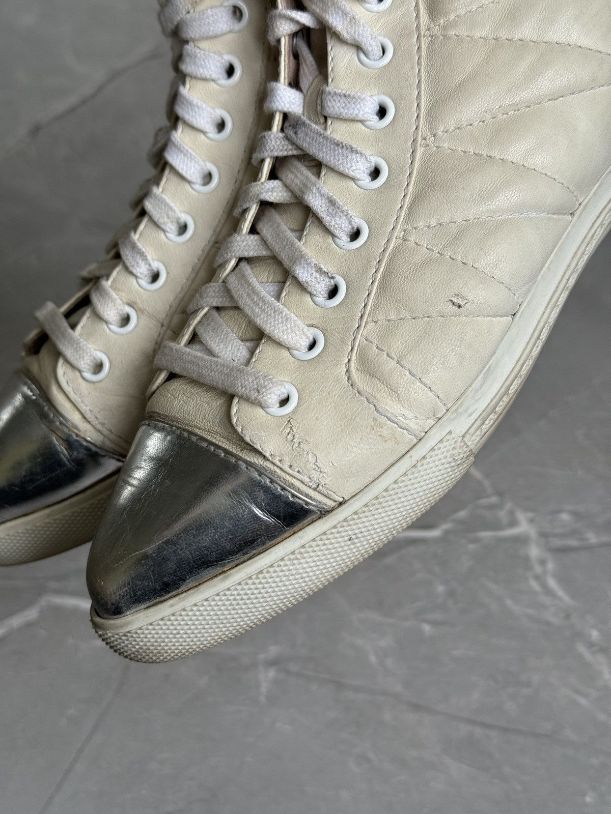 Miu Miu Miu Miu Hi Tip Sneakers Pointed Toe Leather Distressed Size US 6.5 / IT 36.5 - 11 Thumbnail