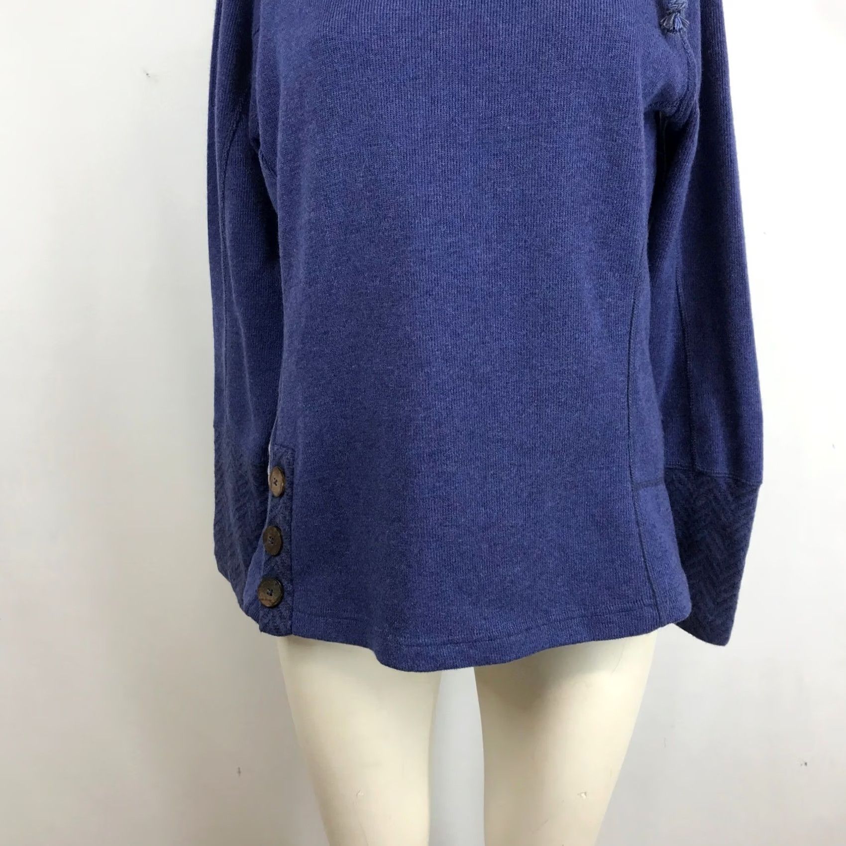 Prana prAna Women Recycled Wool Blend Funnel Neck Pullover Medium Blue Cable Knit Sweater Size M / US 6-8 / IT 42-44 - 3 Thumbnail