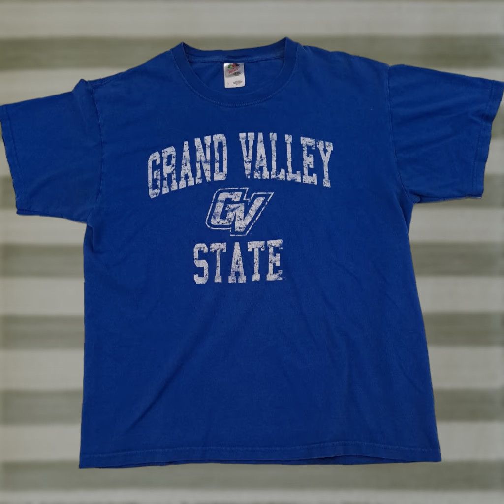 Fruit Of The Loom VINTAGE Grand Valley State Blue T-Shirt L Fruit of the Loom Men Short Sleeve 26in 21 1/2in pit to pit, USA, Solid, Regular, Blue, Large, T-Shirt Size US L / EU 52-54 / 3 - 1 Thumbnail