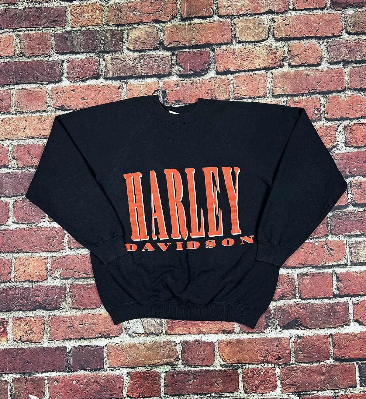 image of Hanes x Harley Davidson 80's Vintage Harley Davidson Sweatshirt Spellout Double Sided in Black (Siz