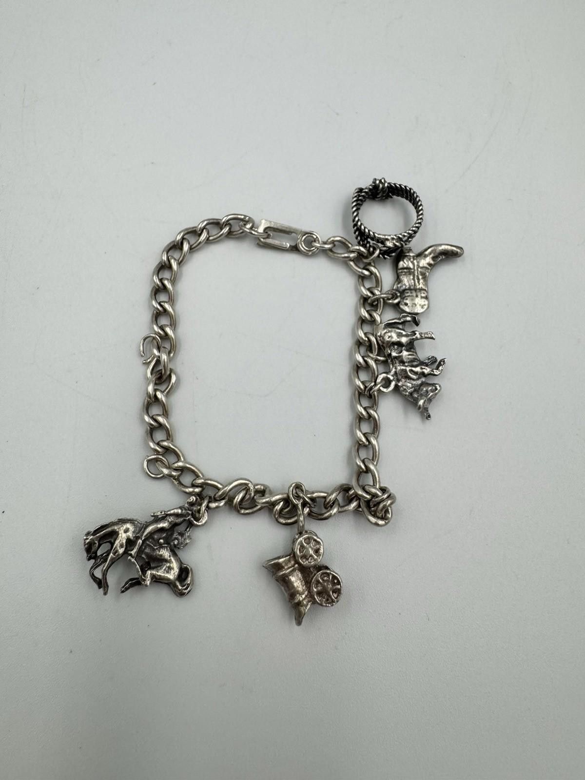 The Unbranded Brand Vintage Sterling Silver Charm Bracelet Southwestern Cowboy B Size ONE SIZE - 1 Thumbnail