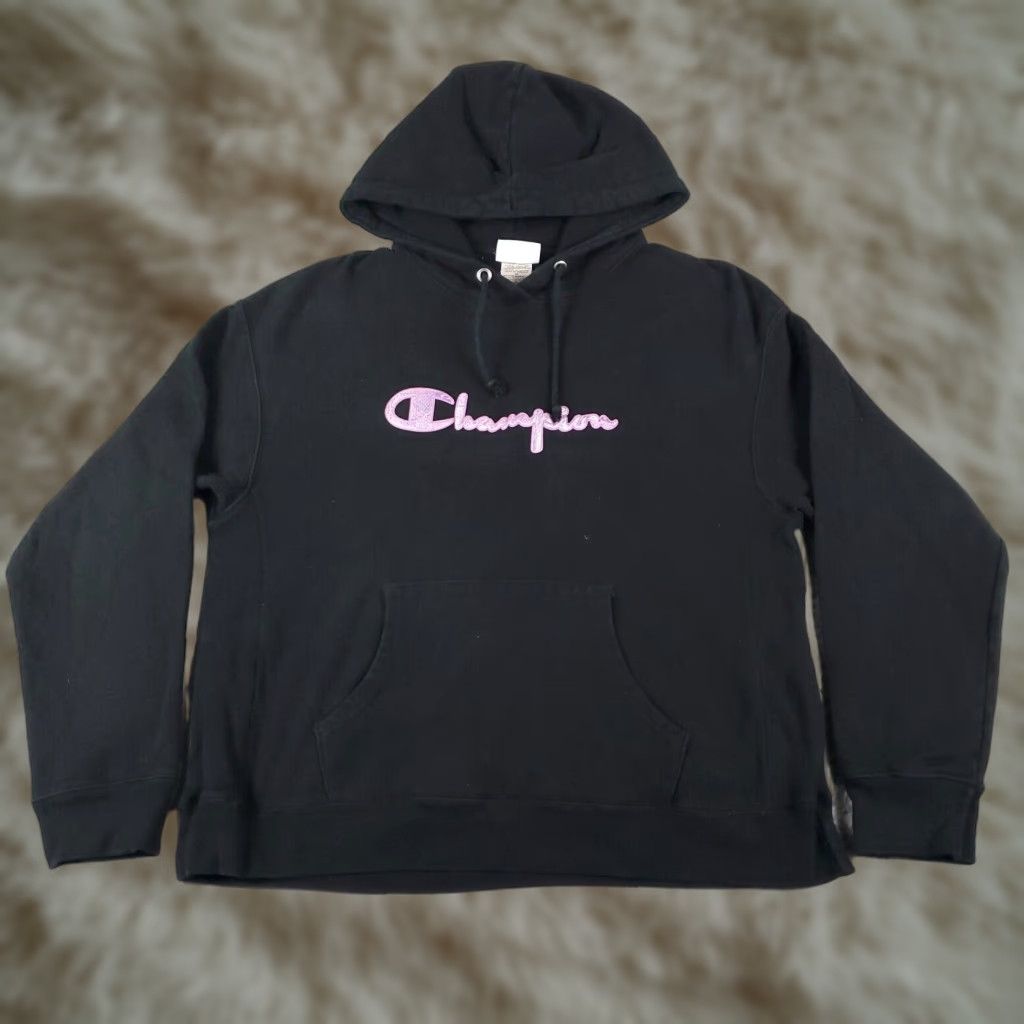 Champion VINTAGE Champion Women's Hoodie Pullover XL Black Cotton Logo Activewear Casual Winter Size XL / US 12-14 / IT 48-50 - 1 Thumbnail