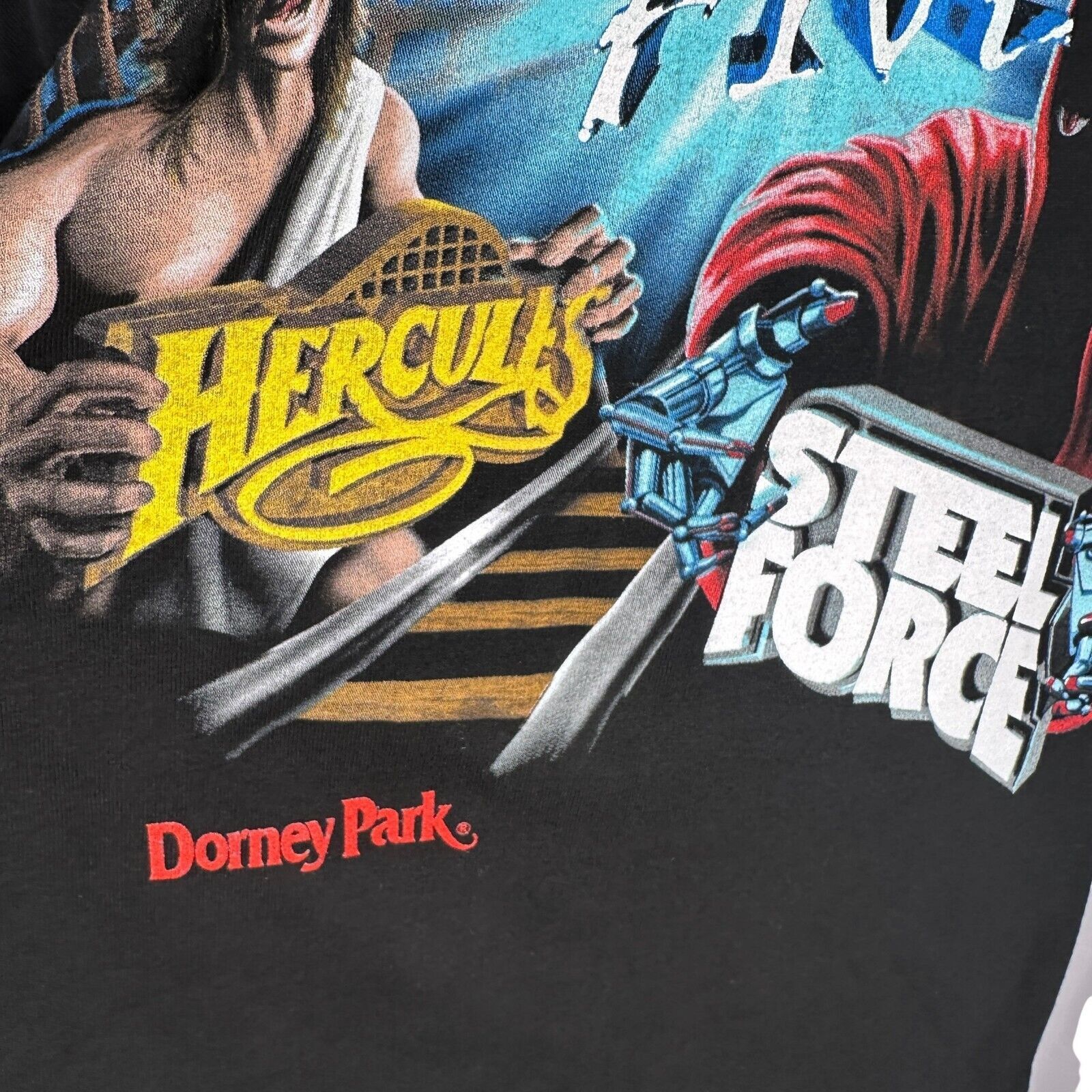 Fruit Of The Loom Vintage Dorney Park T-Shirt Mens Large Black Fear Five Size US L / EU 52-54 / 3 - 3 Thumbnail