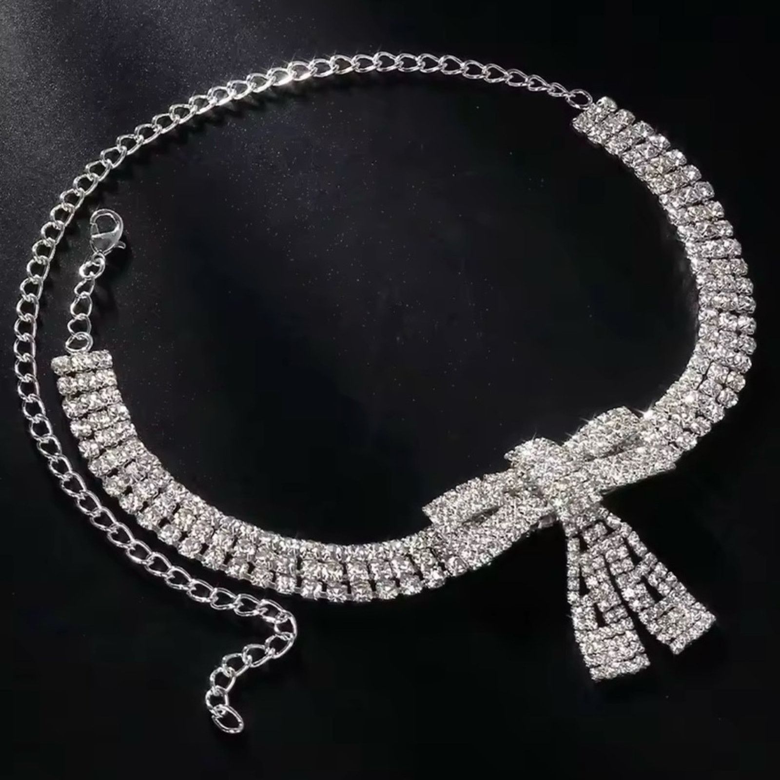 Other Rhinestone Bow Choker Necklace for Women Wedding Size ONE SIZE - 3 Thumbnail