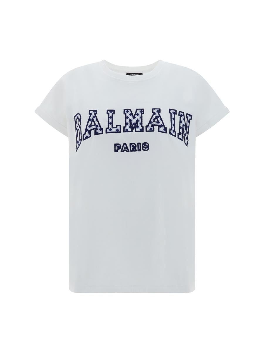 Balmain o1s1wg110725 Vichy Logo Print T-Shirt in White Size XL / US 12-14 / IT 48-50 - 1 Thumbnail