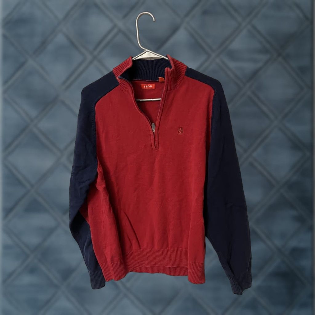 Izod IZOD Pullover Long Sleeve Shirt Men Large Red 1/4 Zip Solid Size US L / EU 52-54 / 3 - 1 Thumbnail