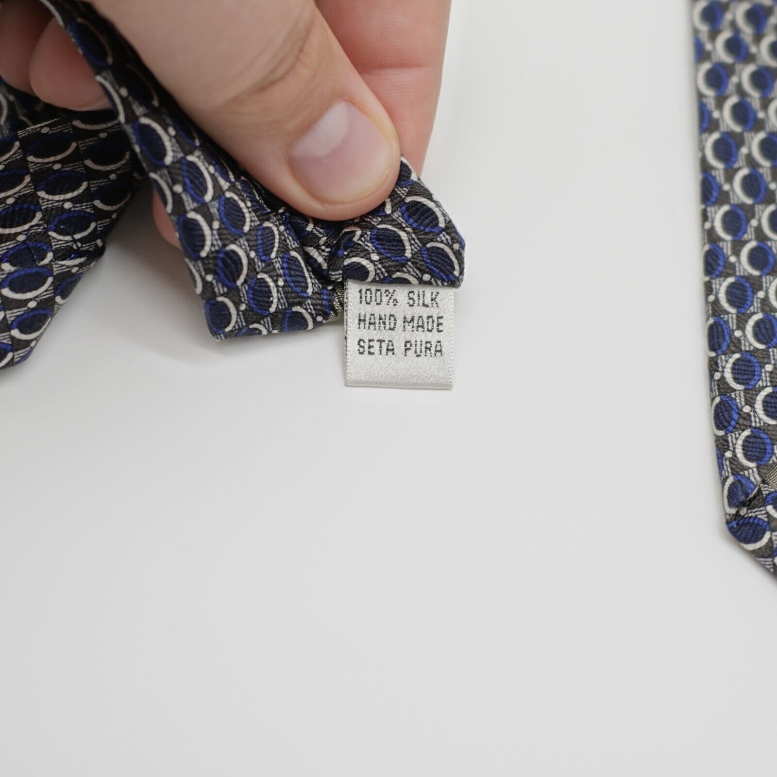 Designer Daniel De Fasson Blue Green White Geometric Print Wide Silk Size ONE SIZE - 5 Thumbnail