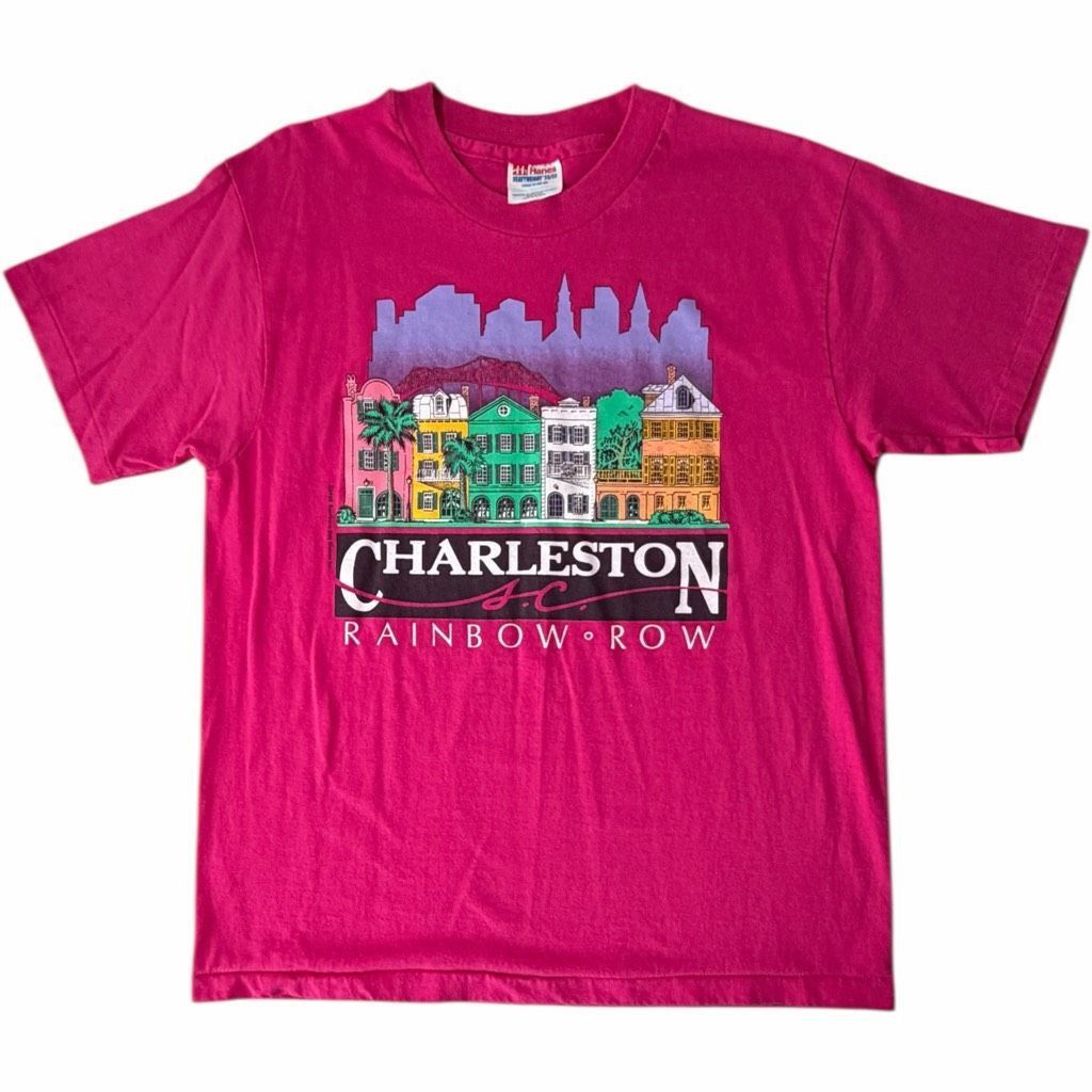 Hanes Vintage 1988 Charleston SC Rainbow Row Graphic T Shirt Pink Hanes Adult M Size US M / EU 48-50 / 2 - 1 Thumbnail