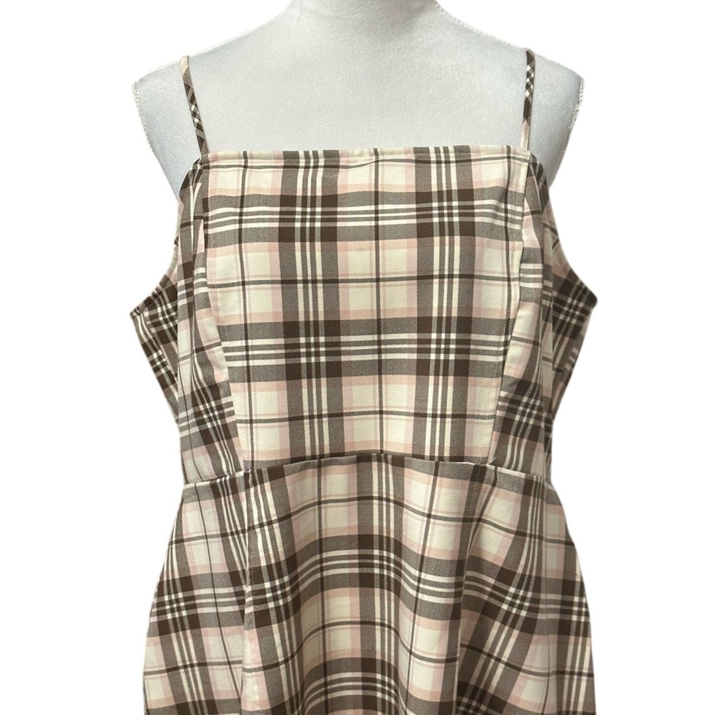 BP. BP A-Line Dress Plaid Pattern Above Knee Zip Ivory W 1X NWOT Size XL / US 12-14 / IT 48-50 - 2 Thumbnail