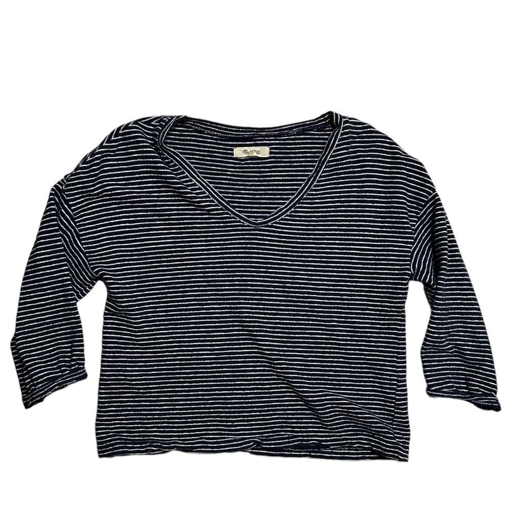Madewell Madewell l Navy/White Textured 3/4 Sleeve Top XS Size XS / US 0-2 / IT 36-38 - 1 Thumbnail