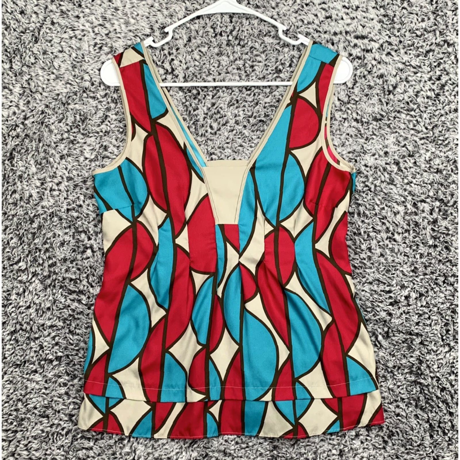 Banana Republic Banana Republic Tank Top Womens 6 Multicolor Geometric V-Neck Sleeveless Jersey 100% Polyester Slim Casual, Party/Cocktail Bohemian Style Shirt Girls? Size M / US 6-8 / IT 42-44 - 2 Thumbnail
