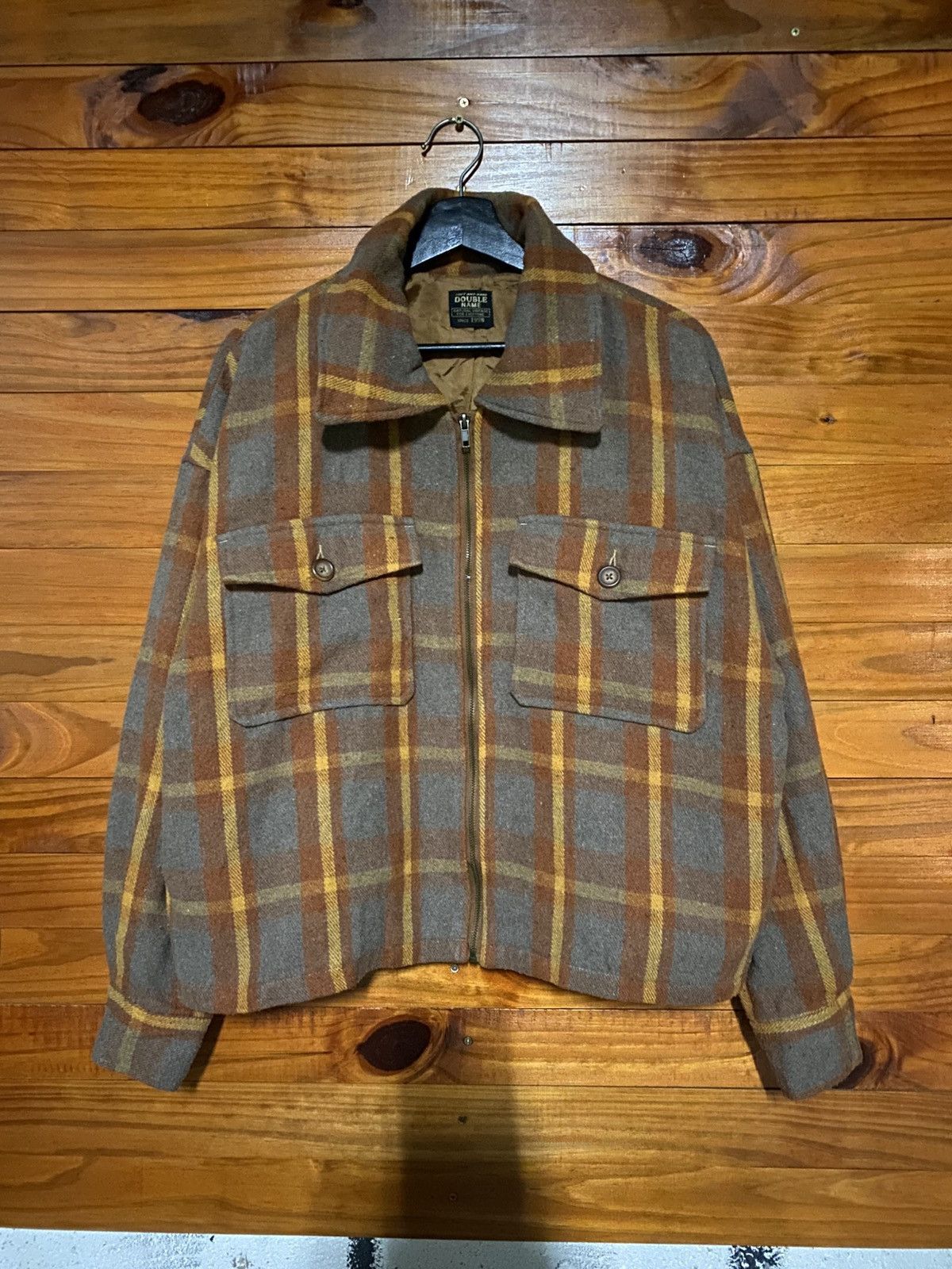 Japanese Brand Double Name 1990s Vintage Plaid Wool Blend Zip Jacket Brown Size L / US 10 / IT 46 - 3 Thumbnail