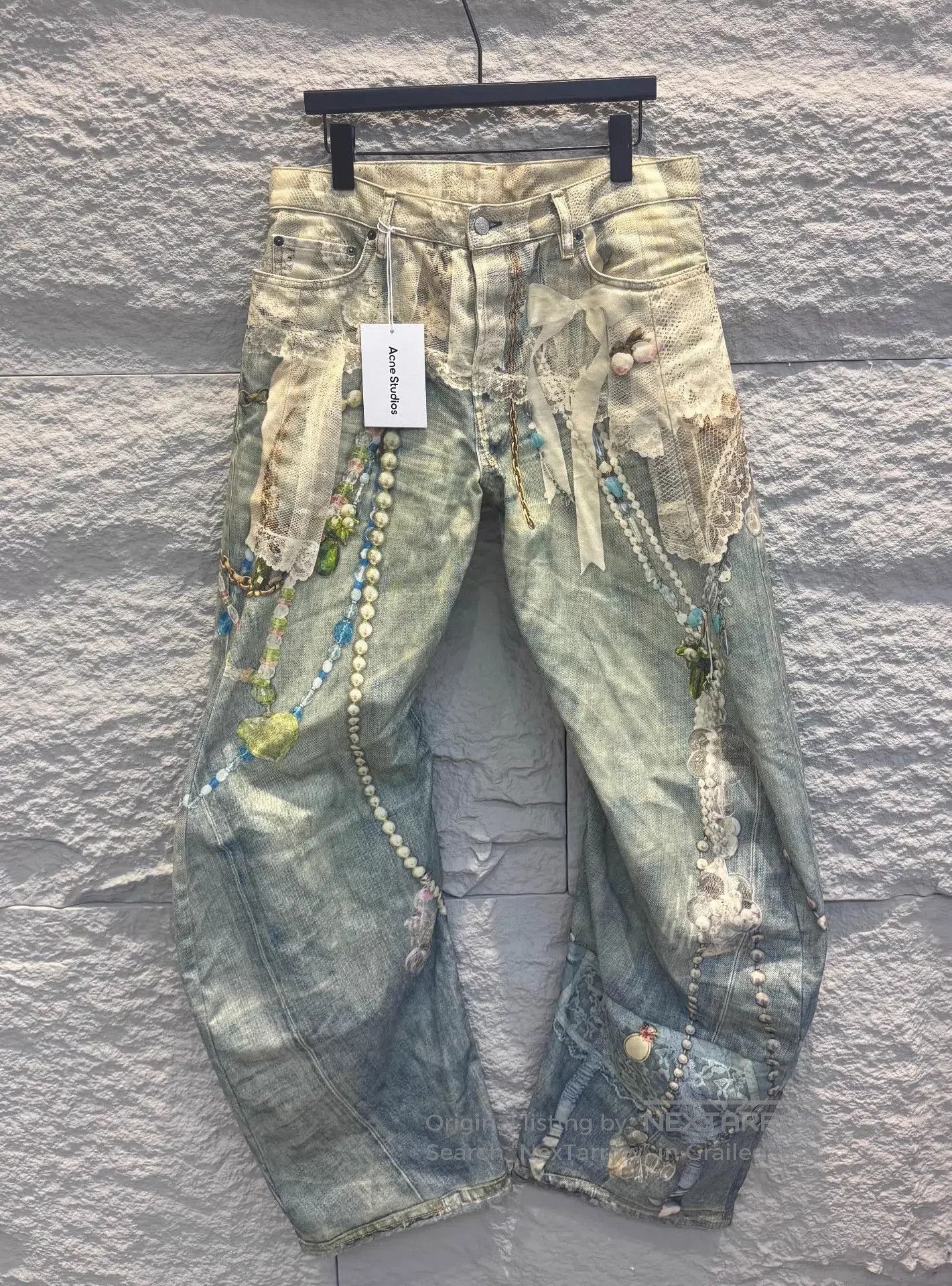 Acne Studios Acne Studios Denim Pants with Lace, Pearl Chain & 3D 