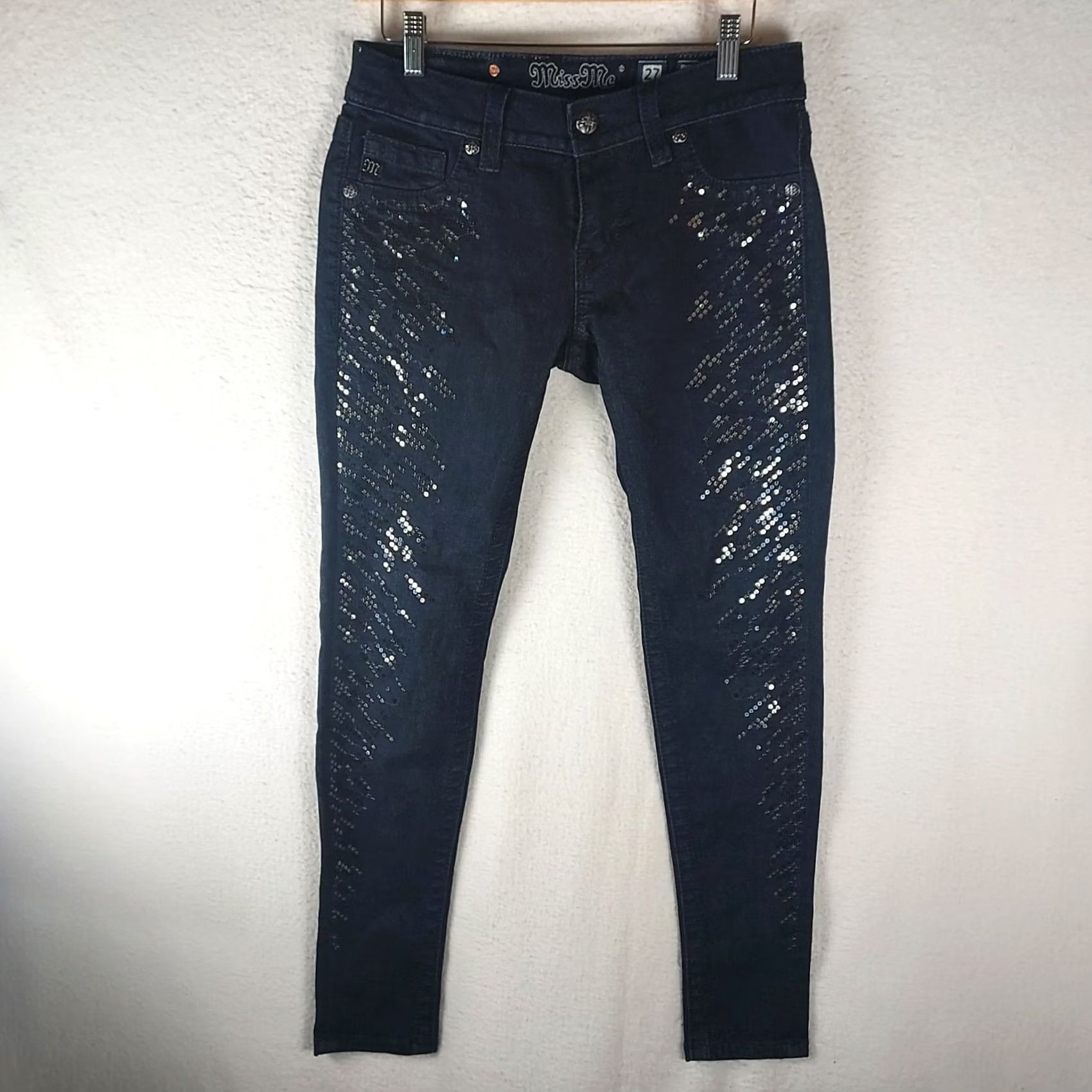 Miss Me Miss Me Jeans JP7220G Women 27x30 Dark Wash Sequin Embellished Super Skinny Denim 5-Pocket Zip Regular Women Jeans Size 27" / US 4 / IT 40 - 2 Thumbnail
