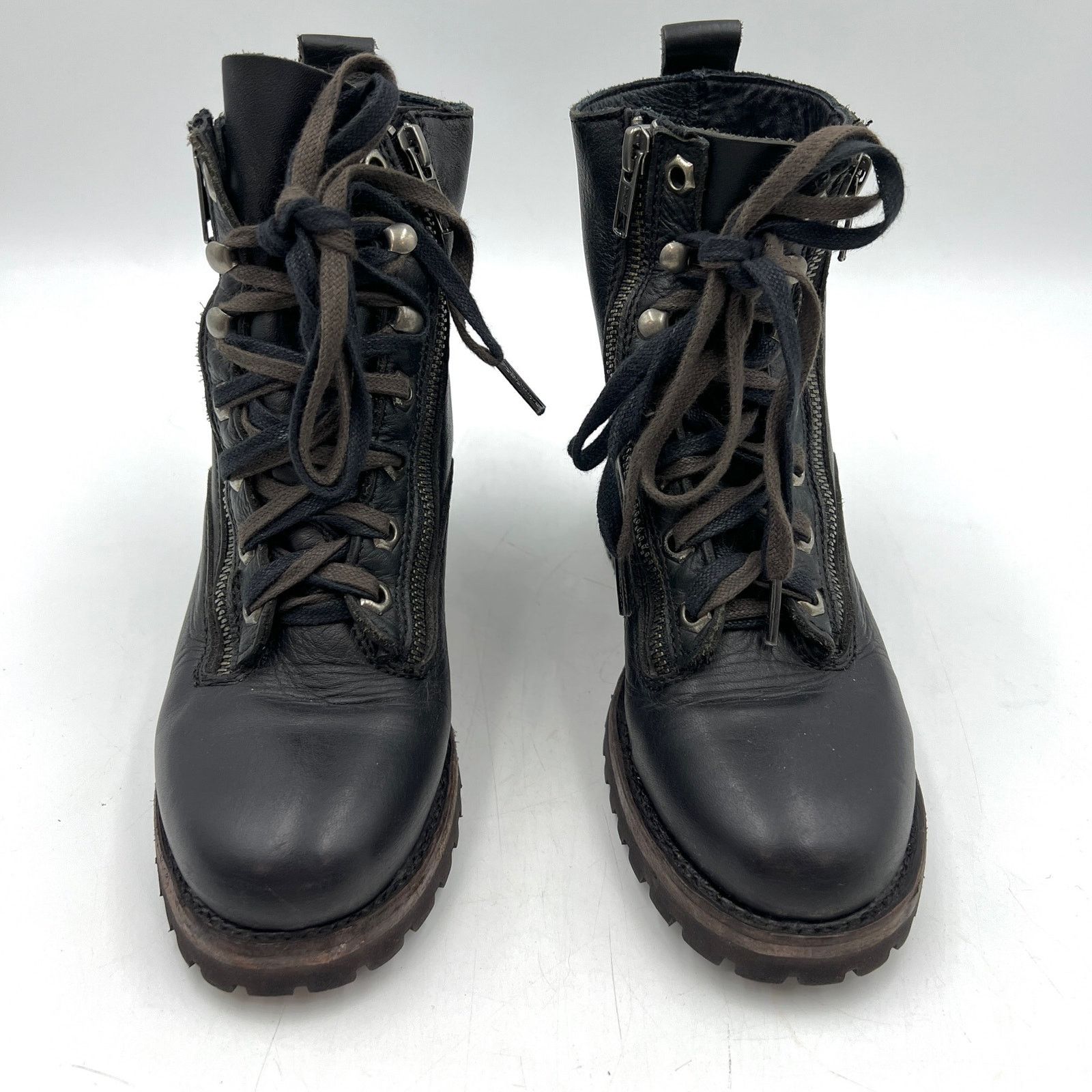 ASH ASH Black Leather Lug Sole Boots Lace Up Moto Ankle Booties Size US 6 / IT 36 - 2 Thumbnail