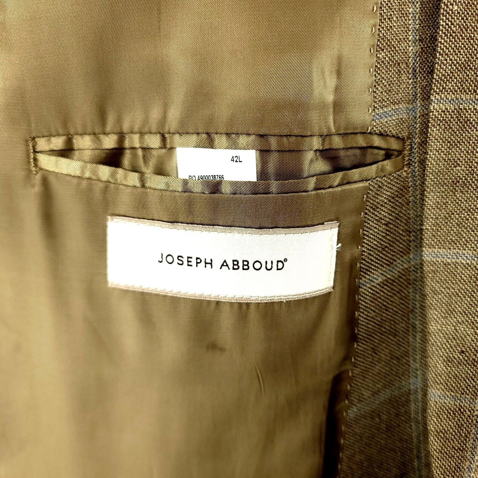 Joseph Abboud Joseph Abboud Silk Bamboo 2 Button Sport Coat Tan Sharkskin Size 40L - 7 Thumbnail