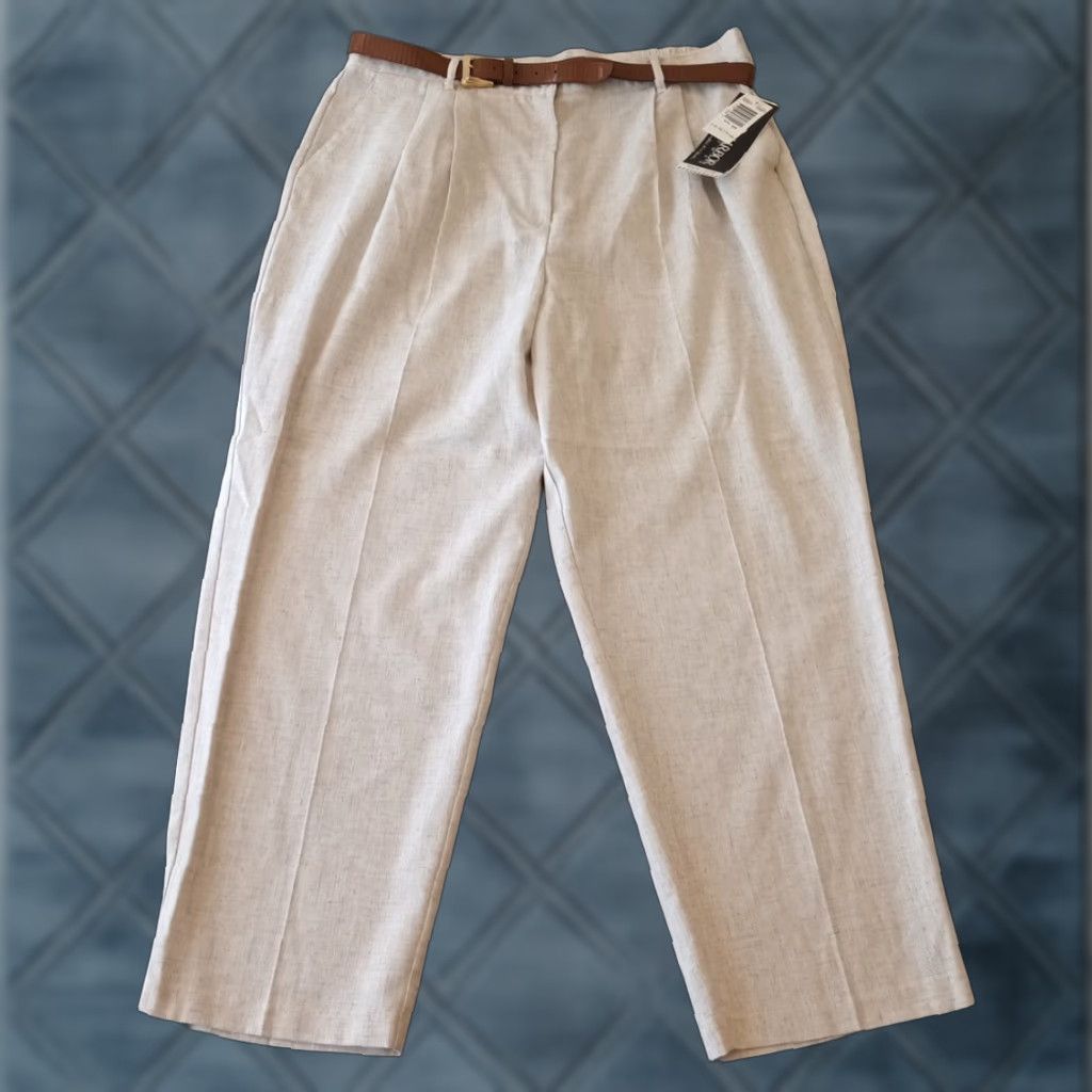 Vintage Sag Harbor Pant Dress Pants Womens Plus 22W Beige Pleated Pockets Belted 29in Inseam Straight New Size 40" / US 18 - 1 Thumbnail