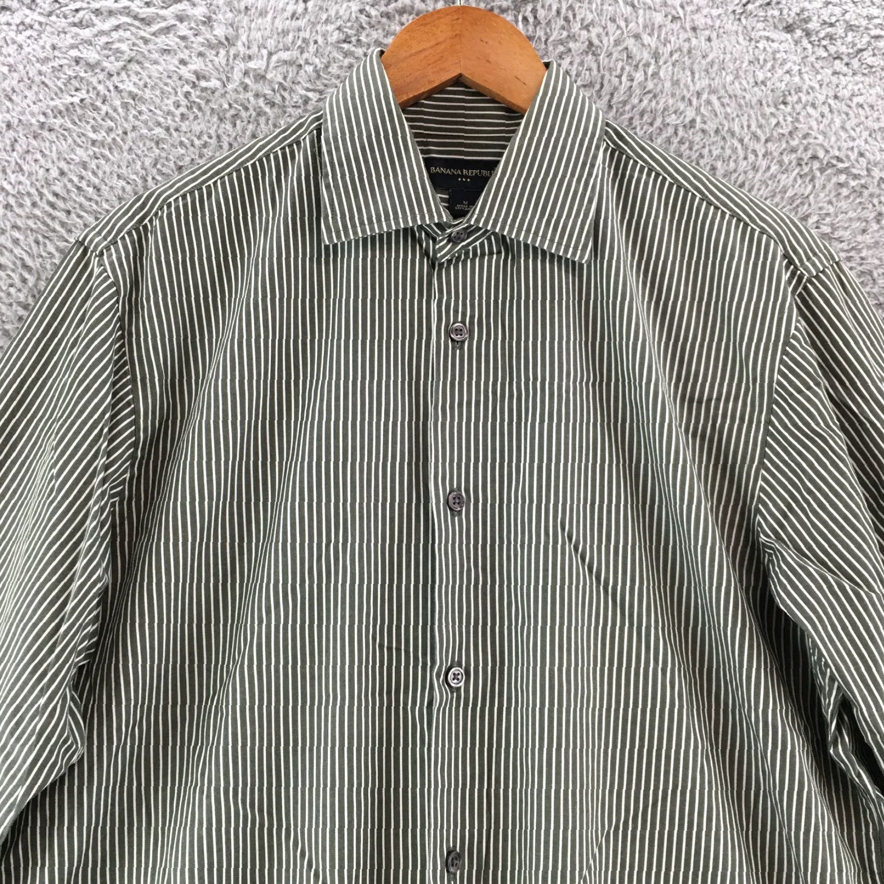 Banana Republic Banana Republic Button-Up Shirt Mens M Green Cotton Pinstripe Collared Long Sleeve Shirt Size US M / EU 48-50 / 2 - 2 Thumbnail
