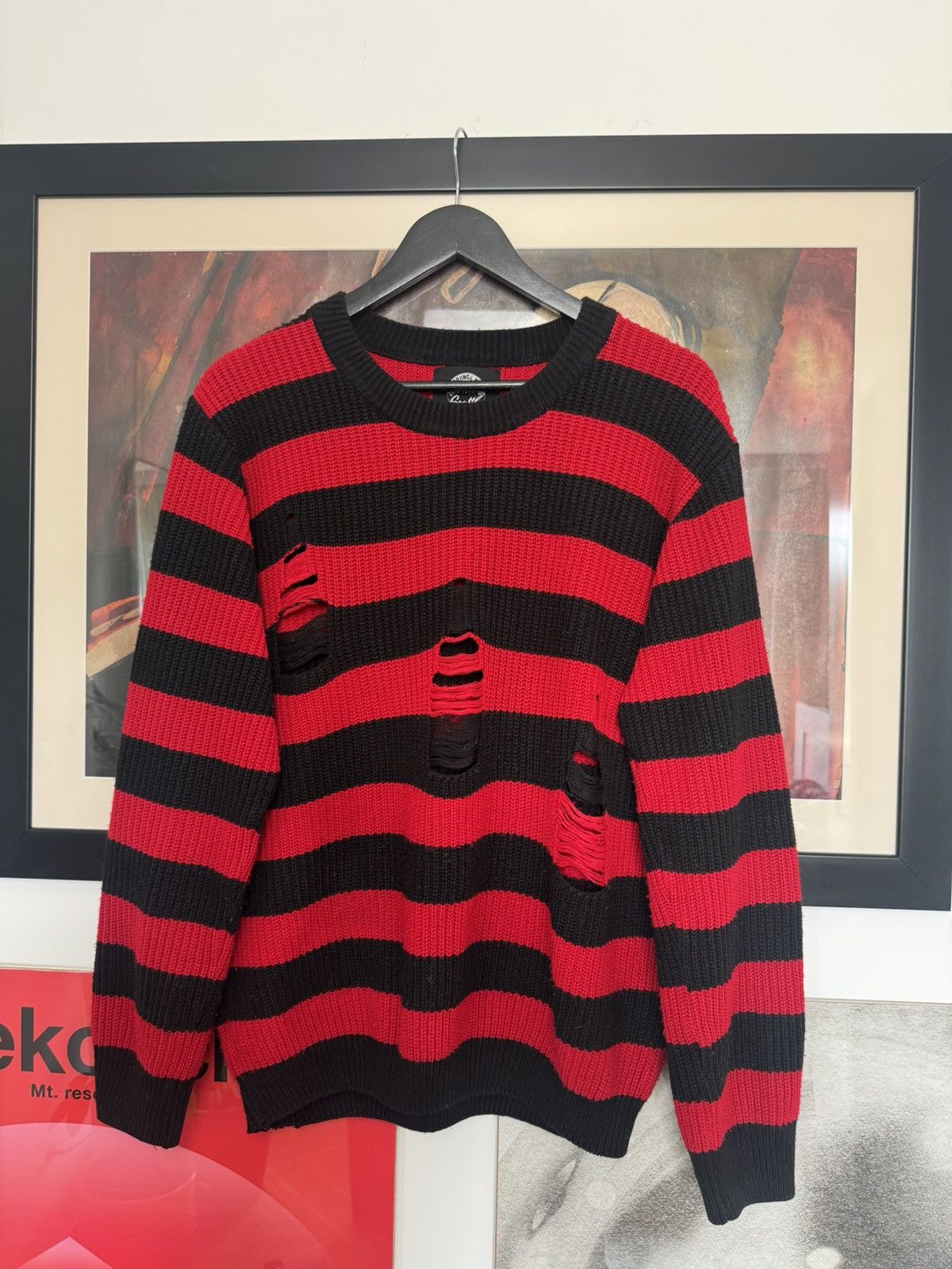 Vintage Oversized Fit Knit Sweater Striped Distressed Krueger Y2k Size US L / EU 52-54 / 3 - 1 Thumbnail