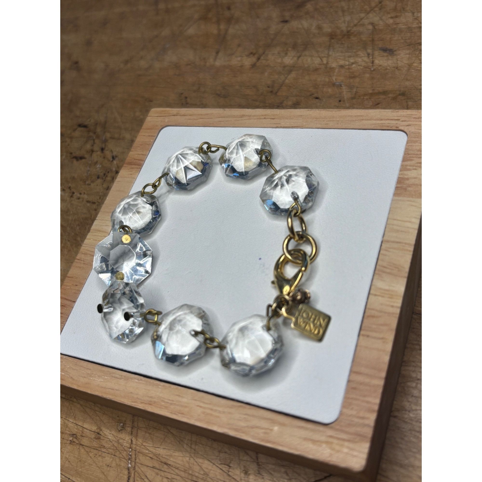 Vintage John Wind signed Vintage Crystal & Brass Octagonal Link Brac Size ONE SIZE - 9 Thumbnail