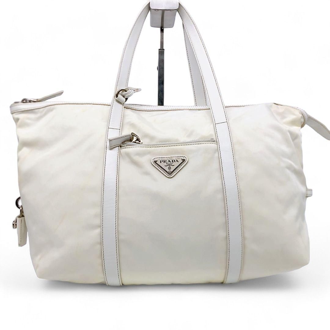 Prada Prada - White Nylon Handbag Triangle Logo Plate Size ONE SIZE - 3 Thumbnail