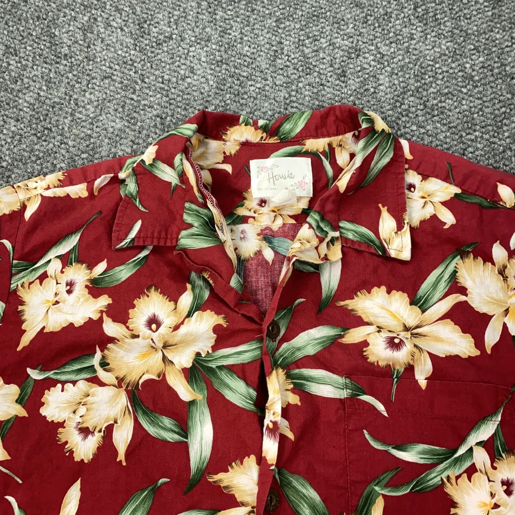 ALOHAS VINTAGE Howie Hawaiian Shirt Mens Large Short Sleeve Aloha Floral Cotton Tropical Red Yellow Orchid 90s Mens Size US L / EU 52-54 / 3 - 3 Thumbnail