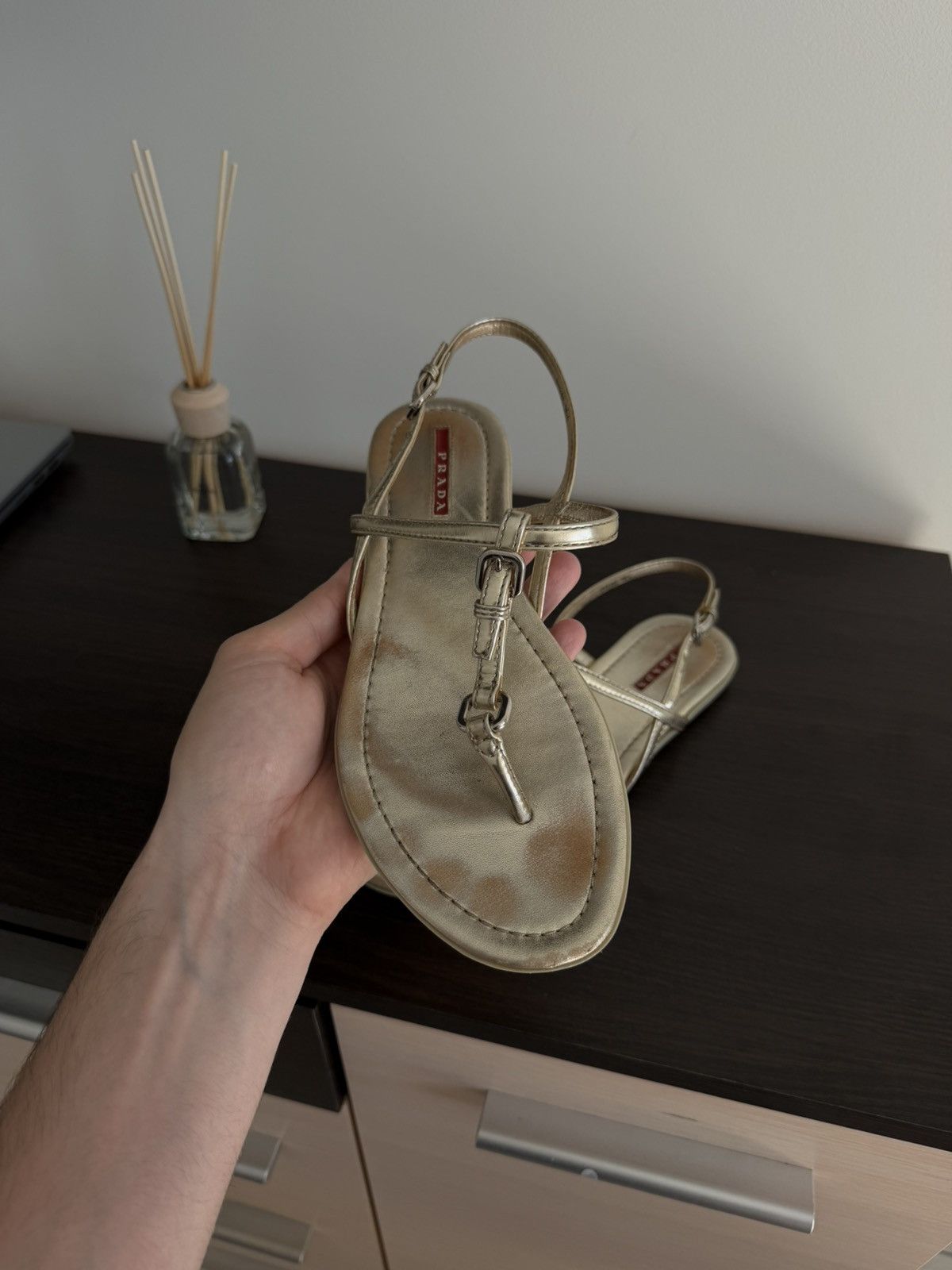Prada Prada gold Metallic Leather Thong Sandals Size 38 Size US 8 / IT 38 - 8 Thumbnail