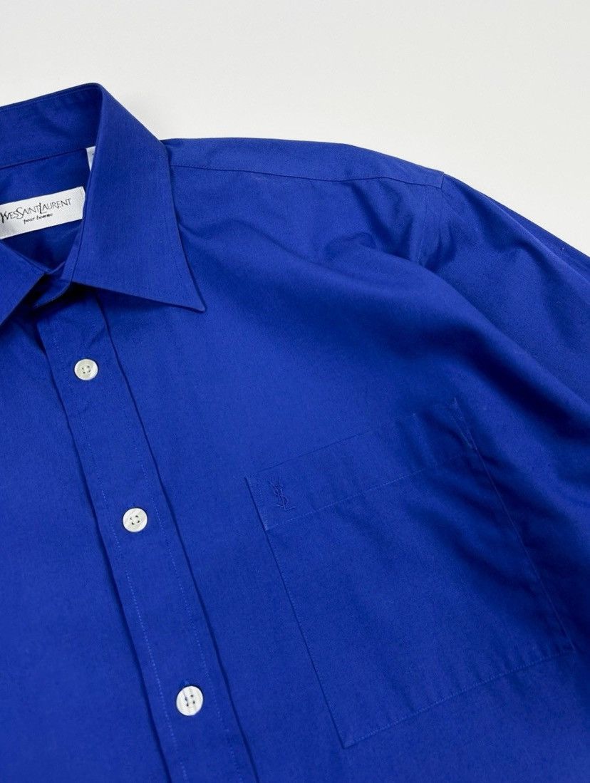 Yves Saint Laurent YSL Logo Button Up - Electric Blue Size US M / EU 48-50 / 2 - 3 Thumbnail