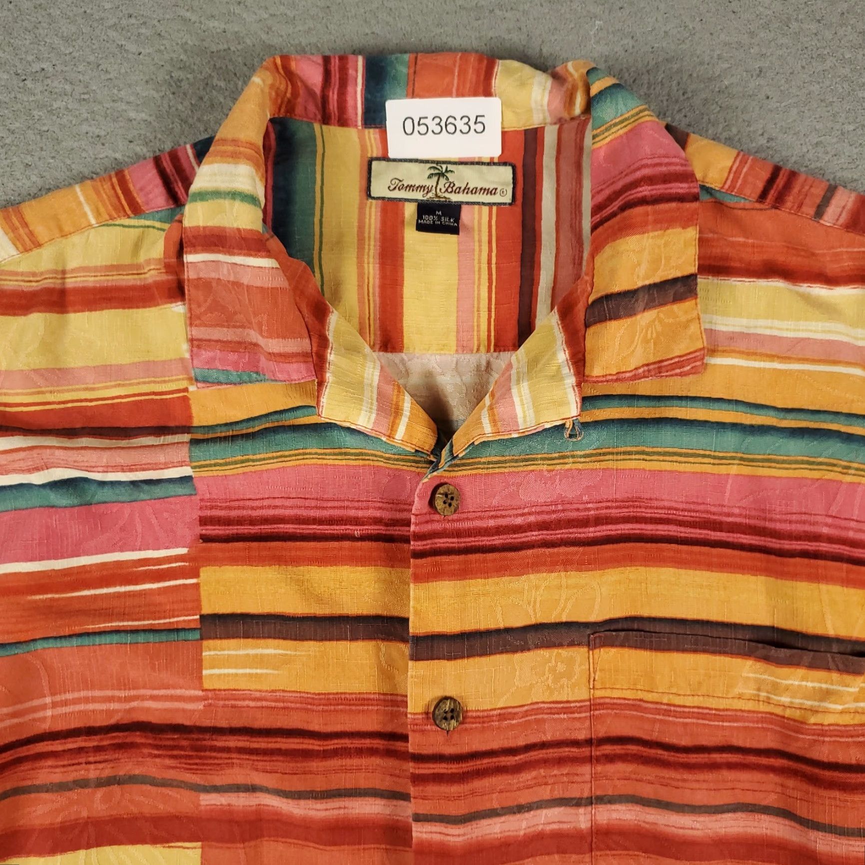 Tommy Bahama Tommy Bahama Hawaiian Shirt Mens Medium Red Striped Button-Up Short Sleeve Silk Aloha Size US M / EU 48-50 / 2 - 2 Thumbnail