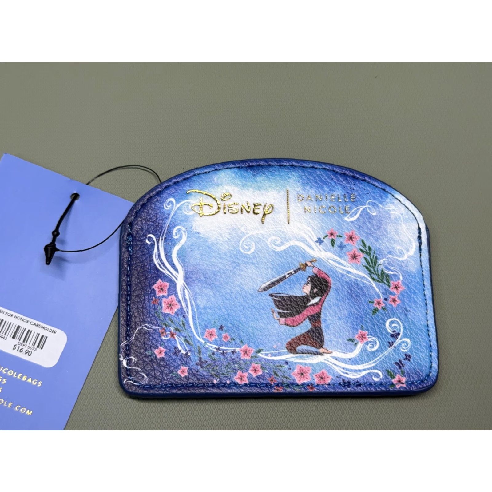 Disney VINTAGE Danielle Nicole Disney Mulan Cardholder Womens One Size Blue Floral Faux Leather Disney Movie Accessories Size ONE SIZE - 2 Thumbnail